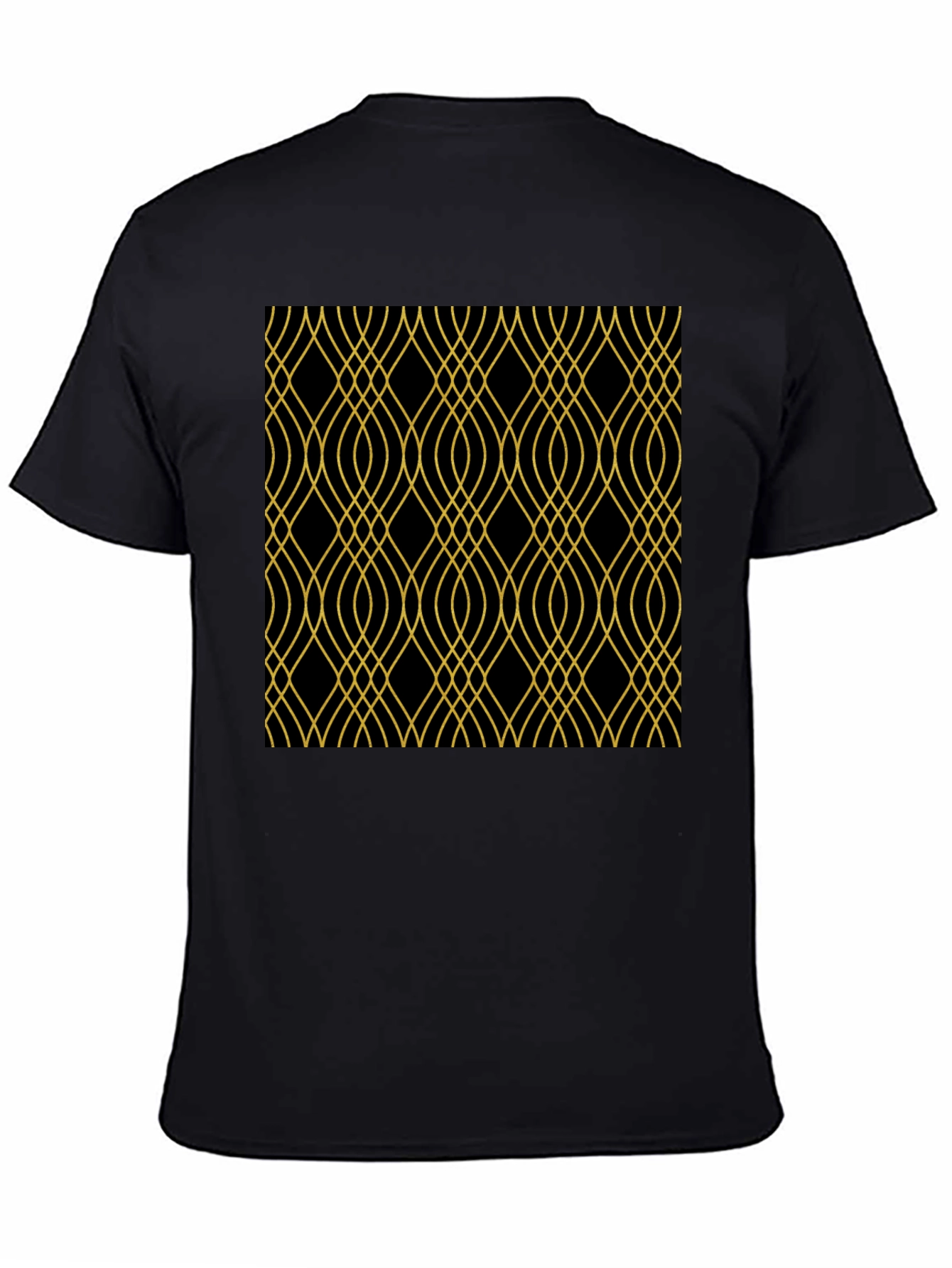 Elegant Black Tee with Gold Geometric Pattern