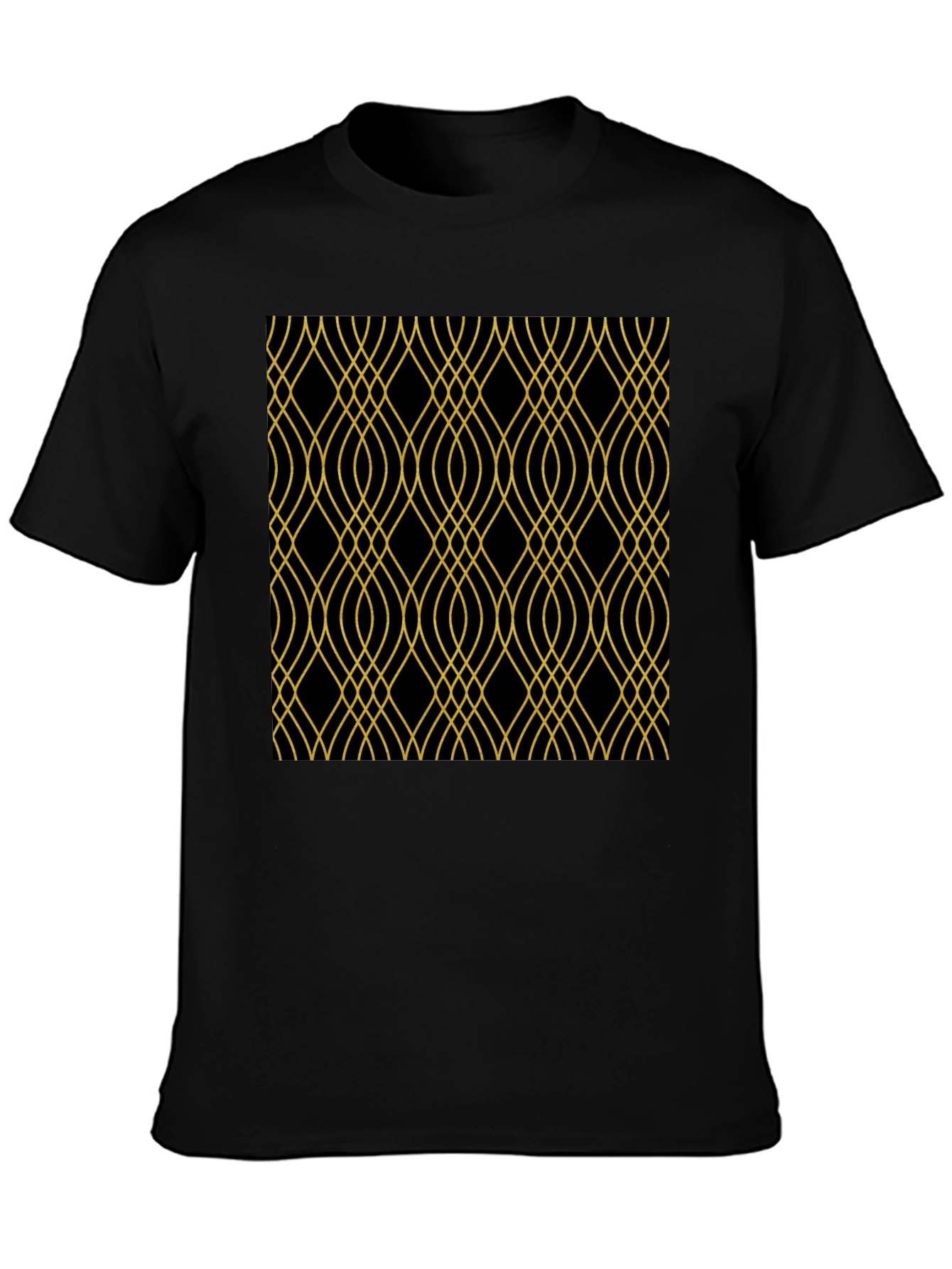 Elegant Black Tee with Gold Geometric Pattern