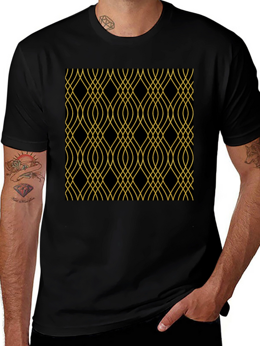 Elegant Black Tee with Gold Geometric Pattern