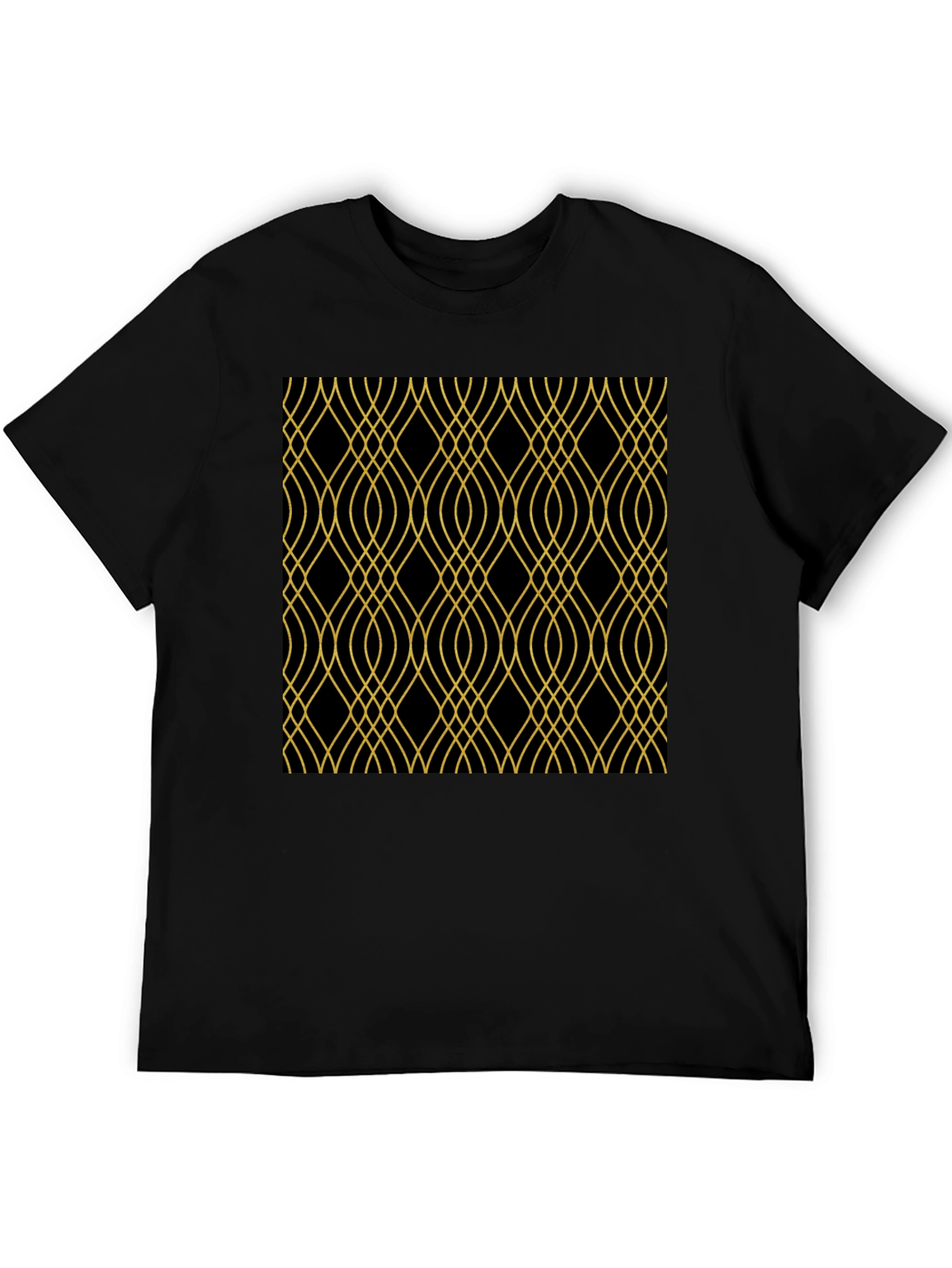 Elegant Black Tee with Gold Geometric Pattern
