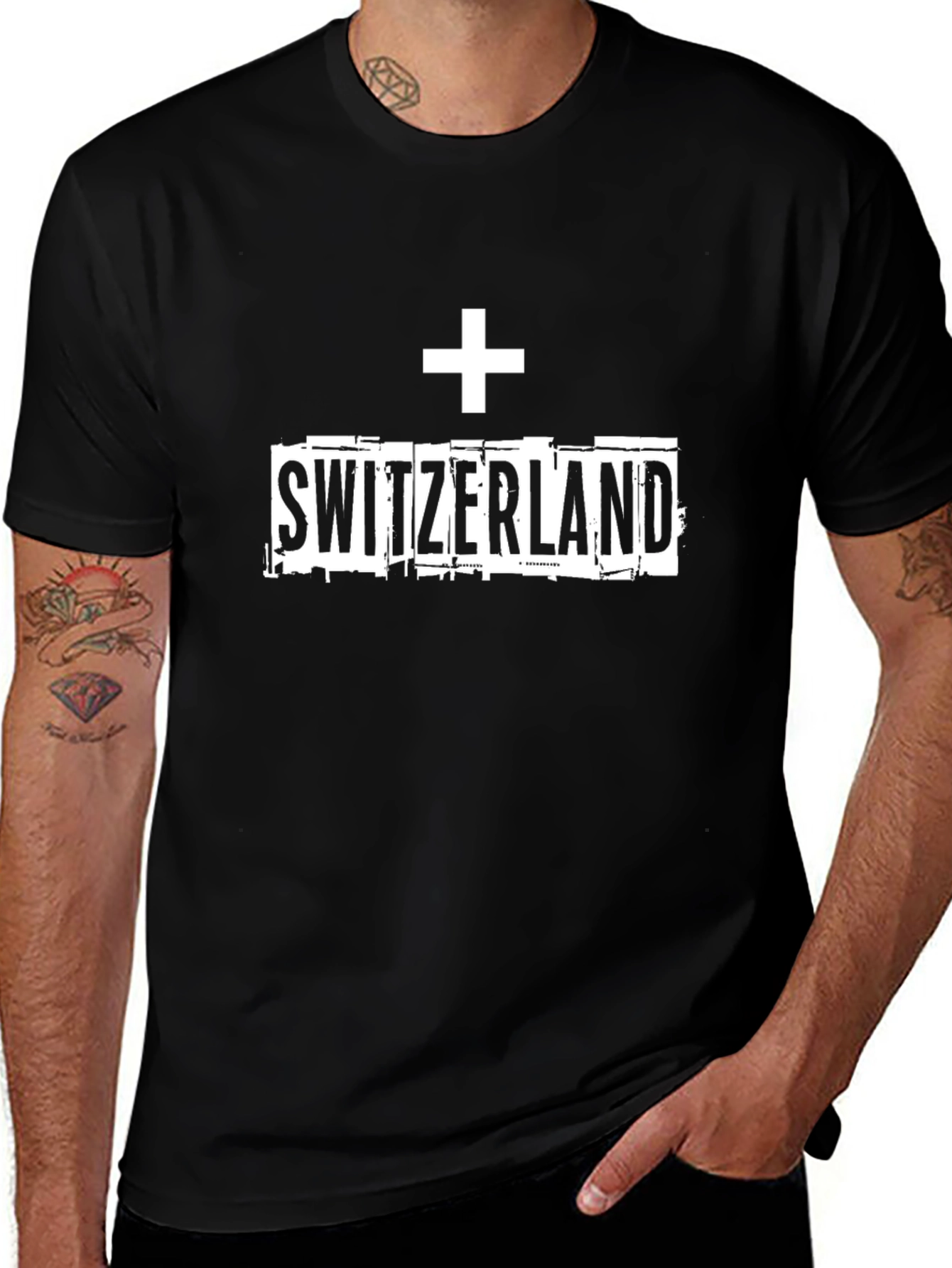 Switzerland Graphic Tee - Black Cotton Casual Shirt