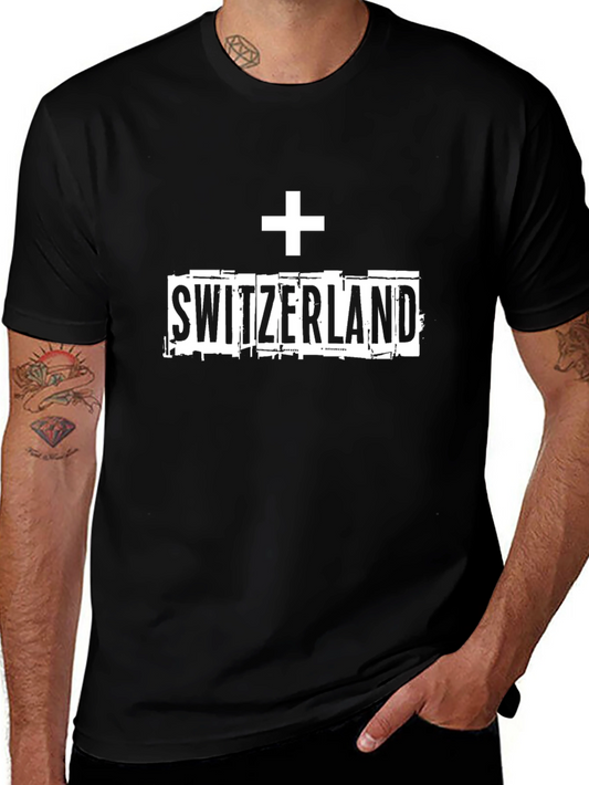 Switzerland Graphic Tee - Black Cotton Casual Shirt