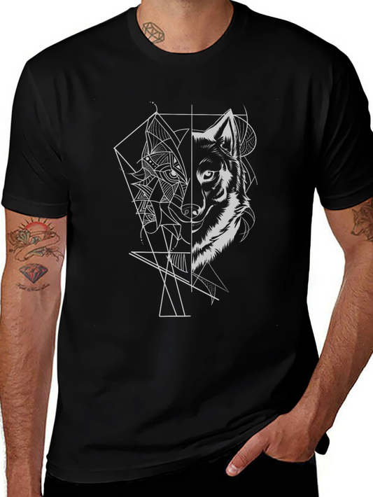 Geometric Wolf Graphic Tee - Stylish Black T-Shirt