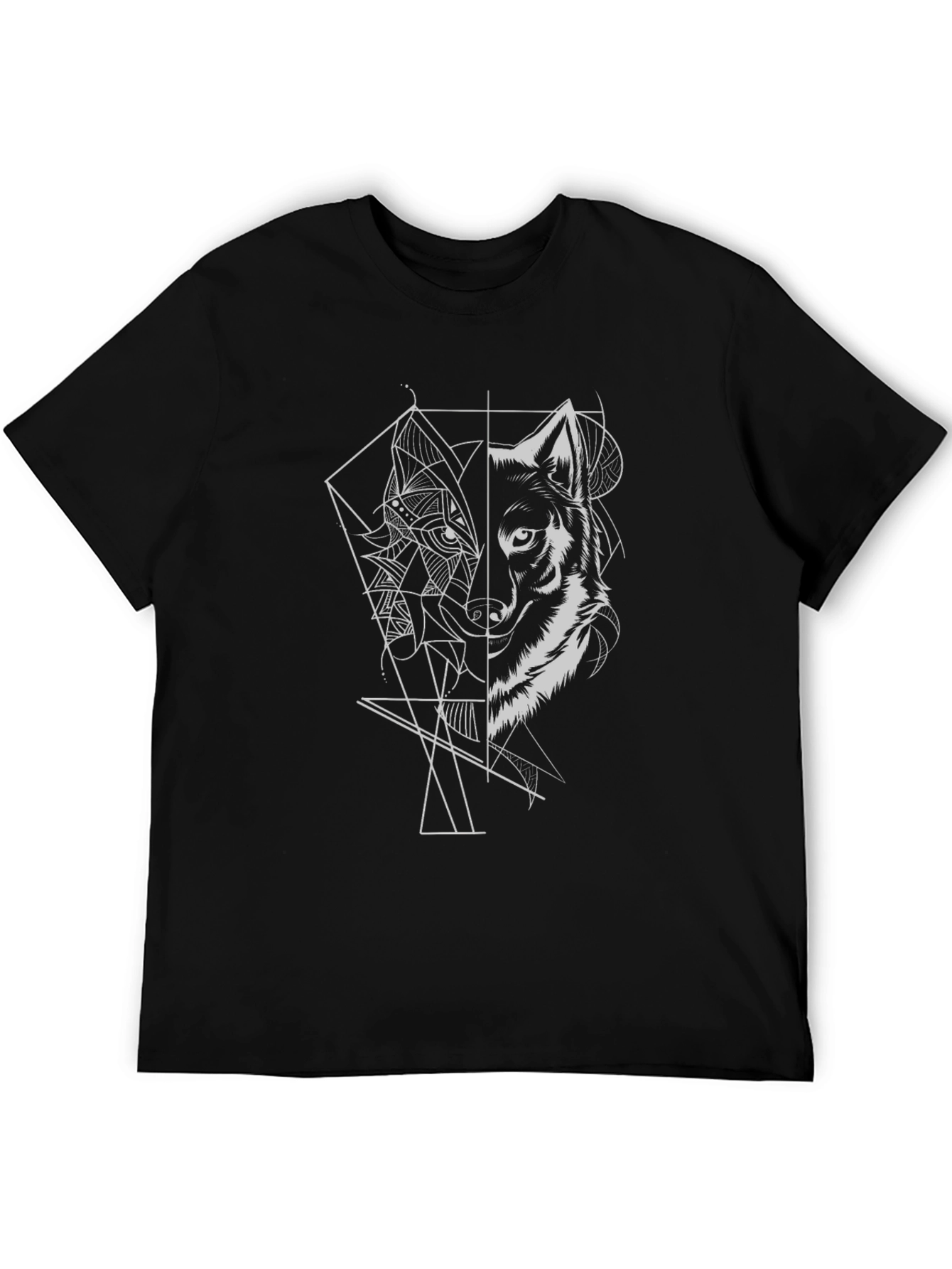 Geometric Wolf Graphic Tee - Stylish Black T-Shirt