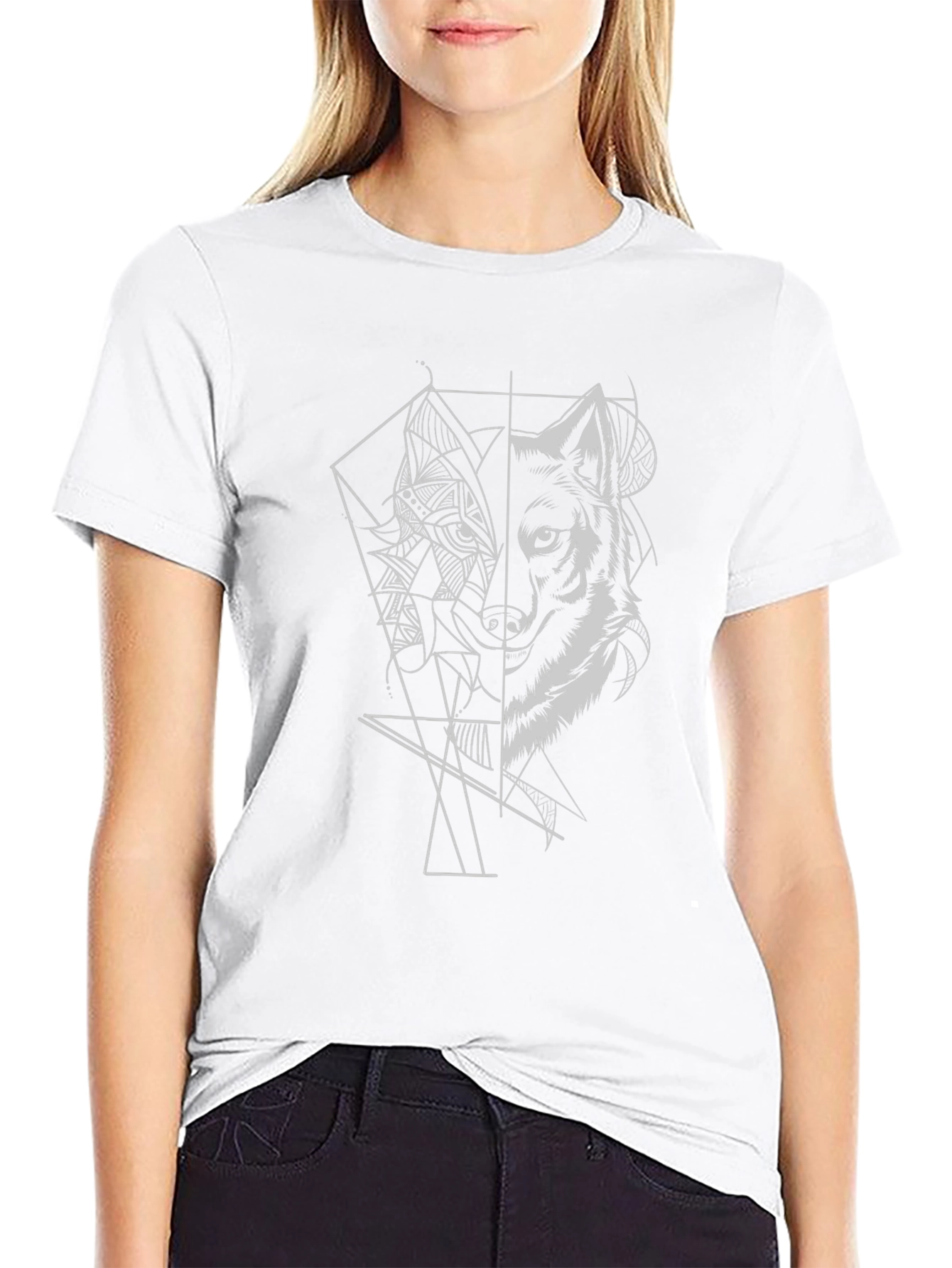 Geometric Wolf Graphic Tee - Stylish Black T-Shirt