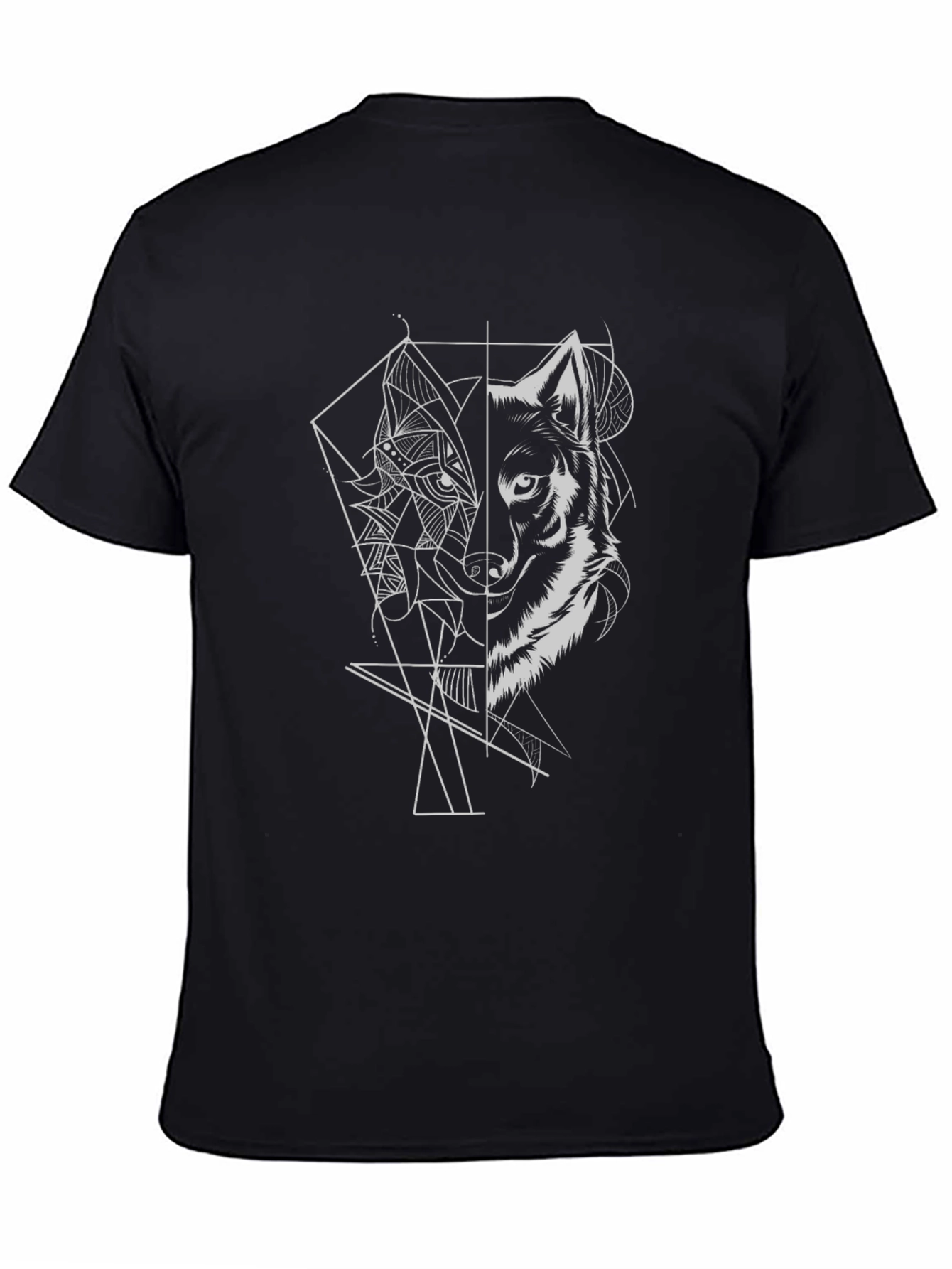 Geometric Wolf Graphic Tee - Stylish Black T-Shirt