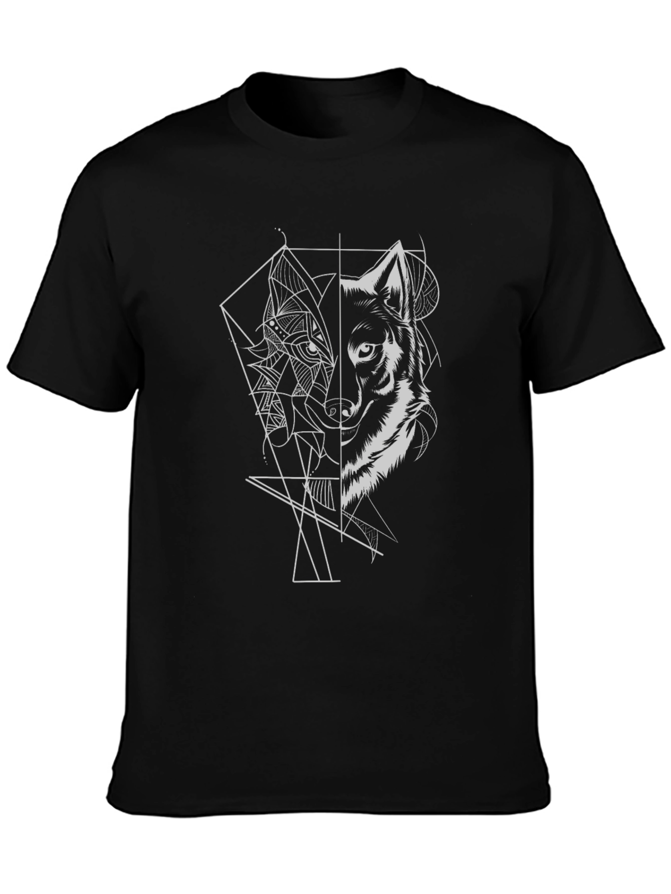 Geometric Wolf Graphic Tee - Stylish Black T-Shirt