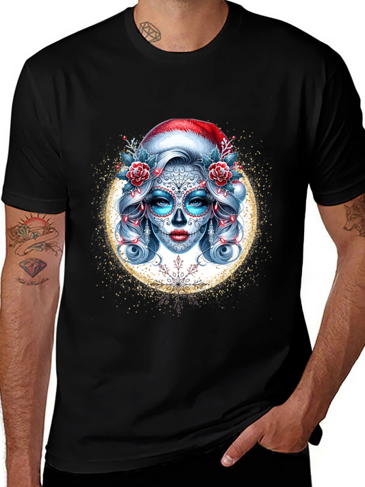 Sugar Skull Santa T-Shirt - Festive Dia De Los Muertos Design