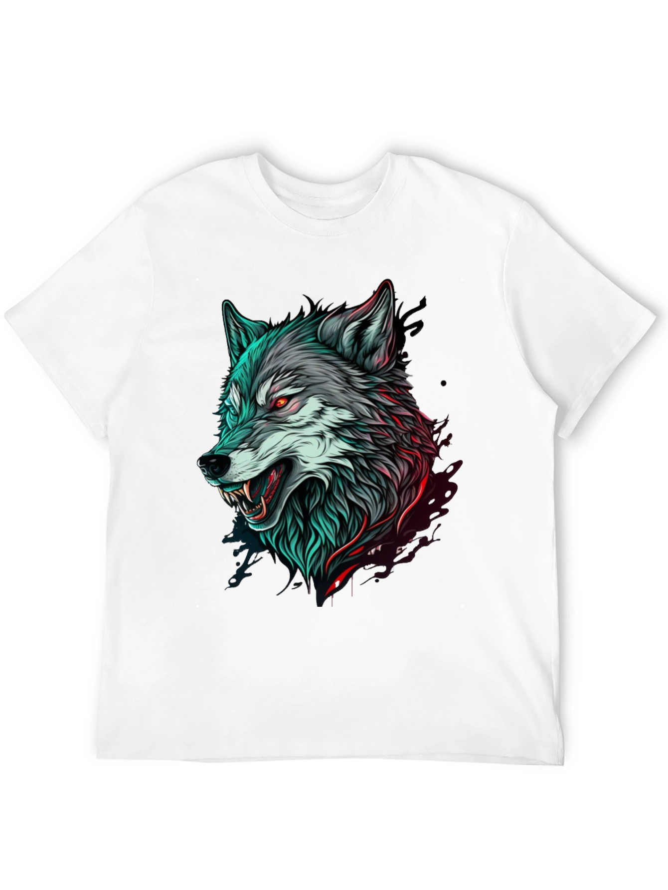 Mens Black T-Shirt with Wolf Graphic