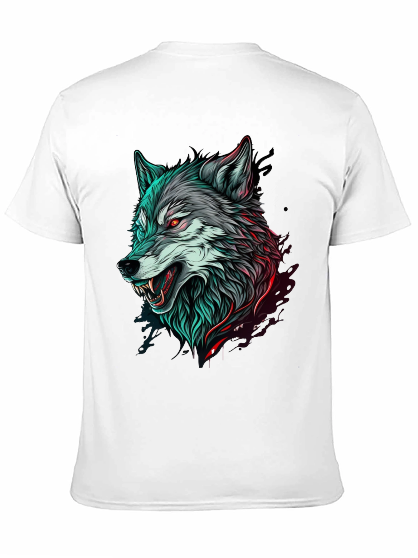 Mens Black T-Shirt with Wolf Graphic