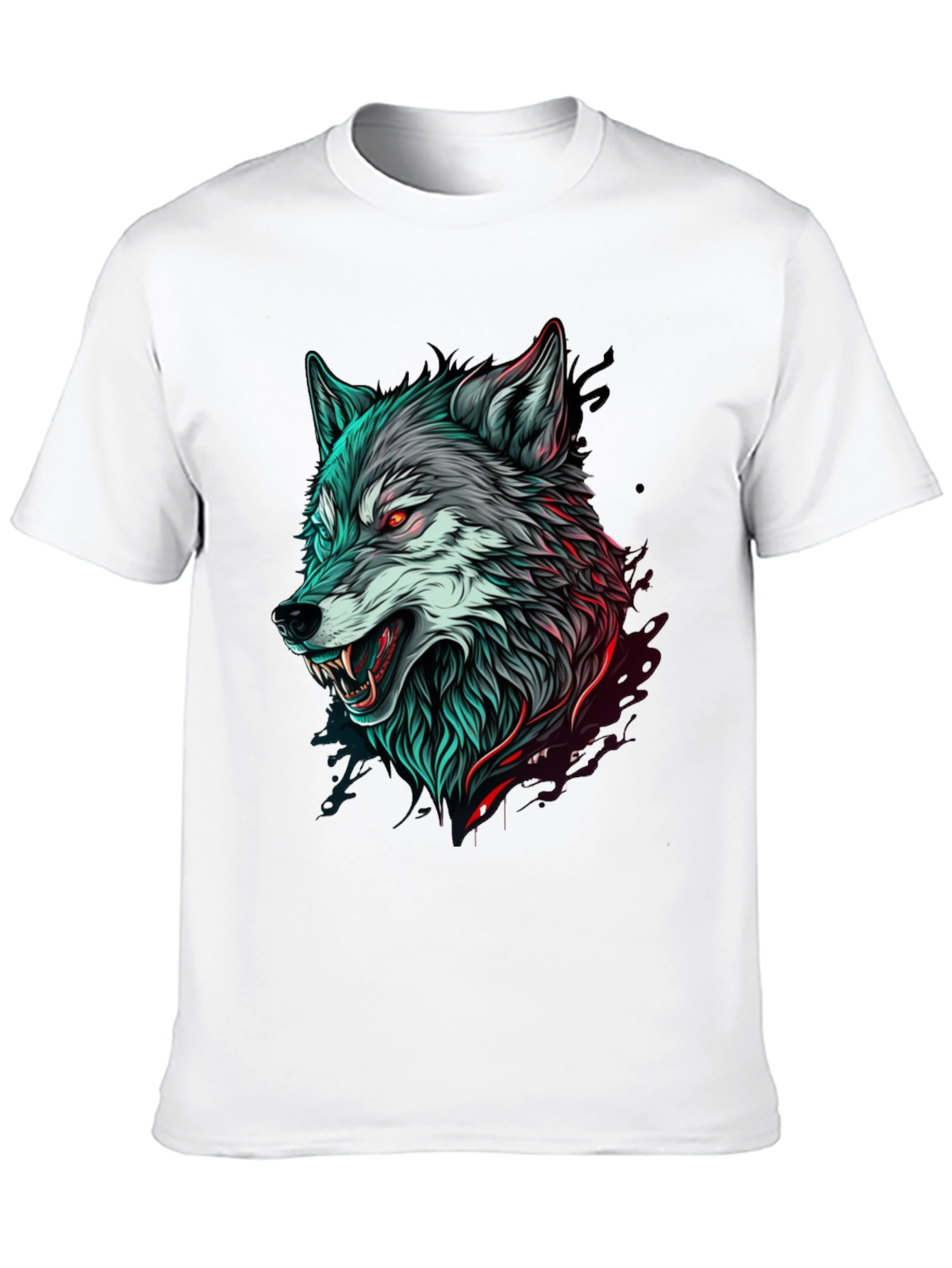 Mens Black T-Shirt with Wolf Graphic