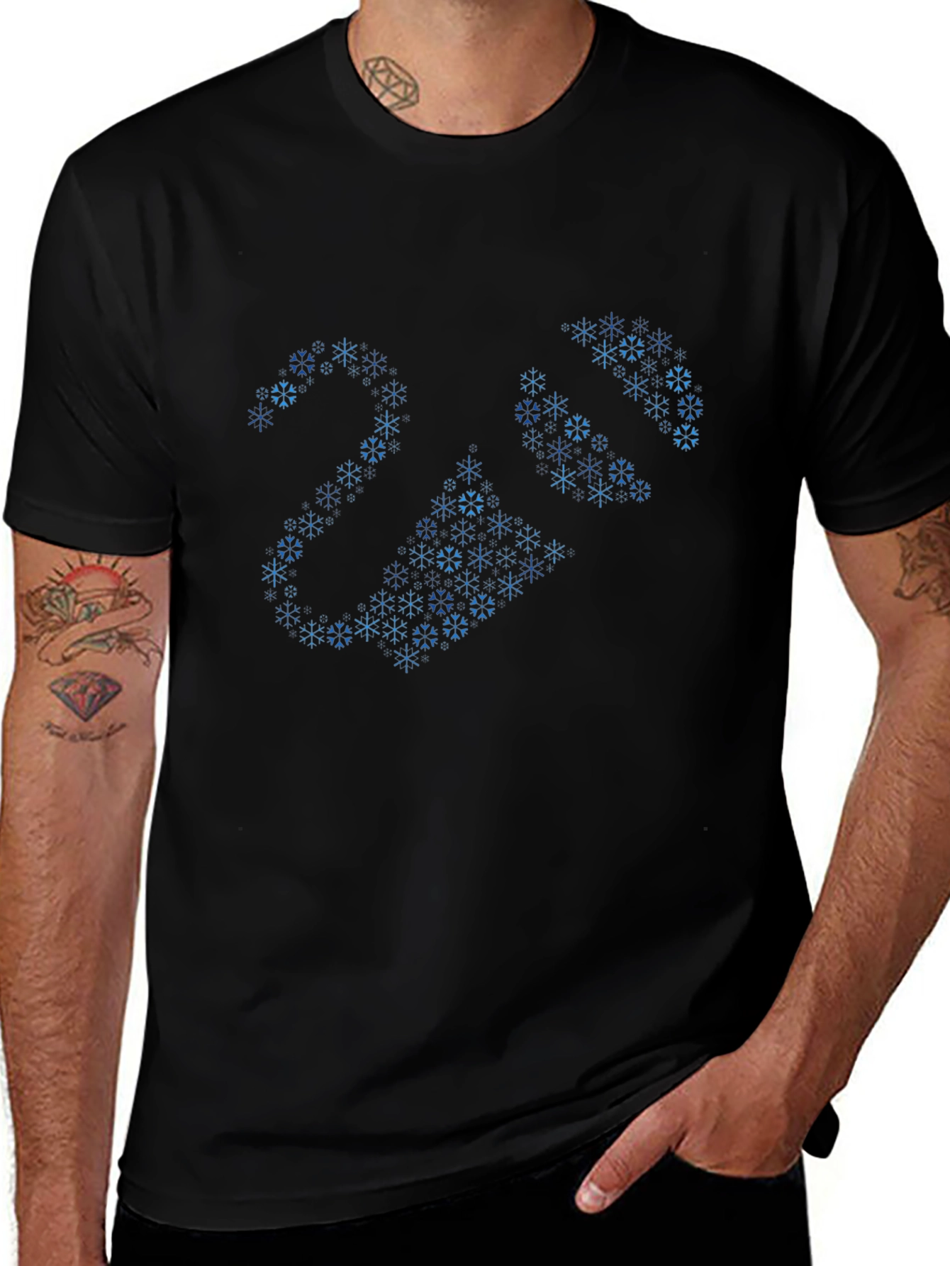 Snowflake Pattern Black T-Shirt