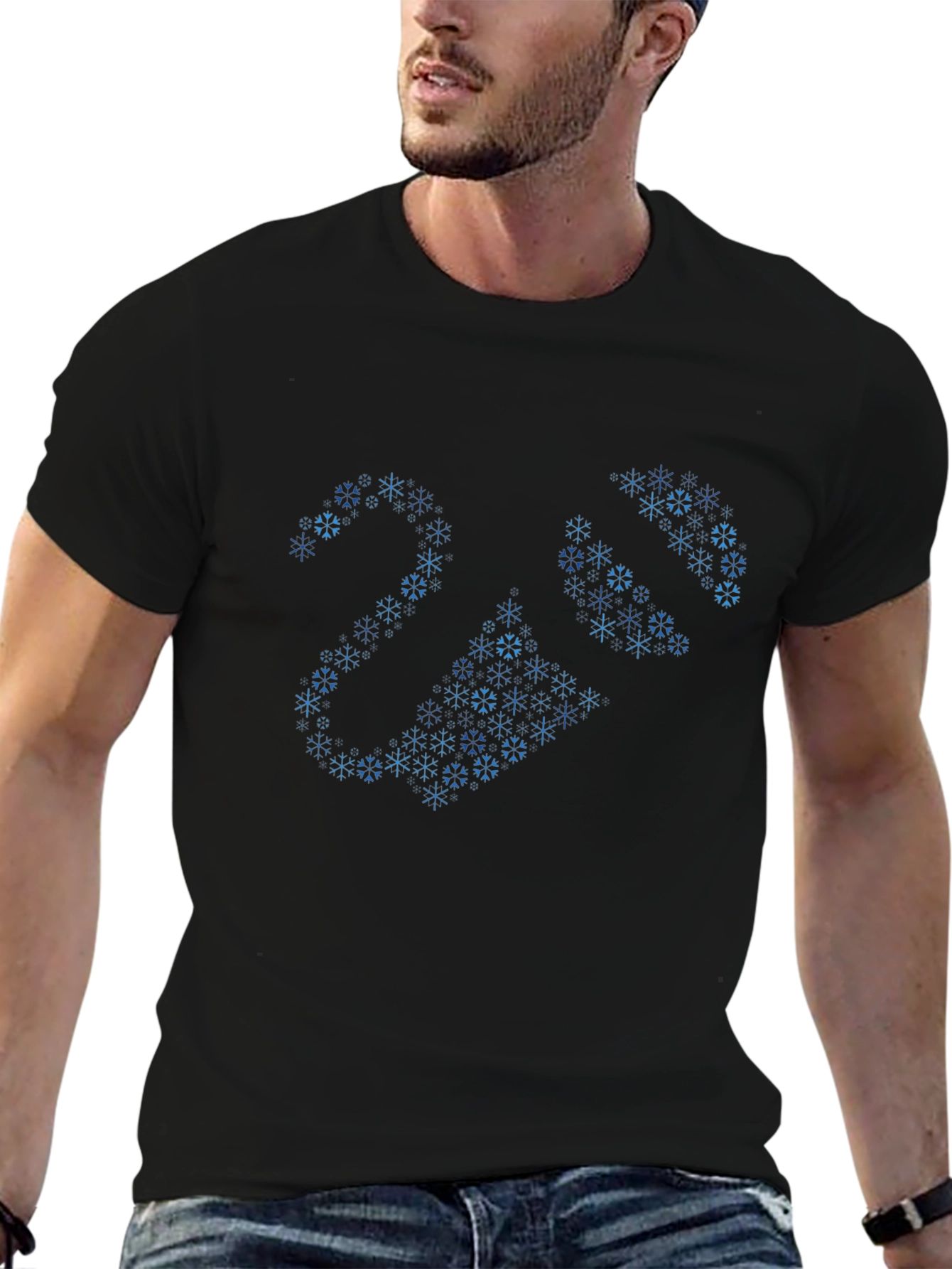 Snowflake Pattern Black T-Shirt