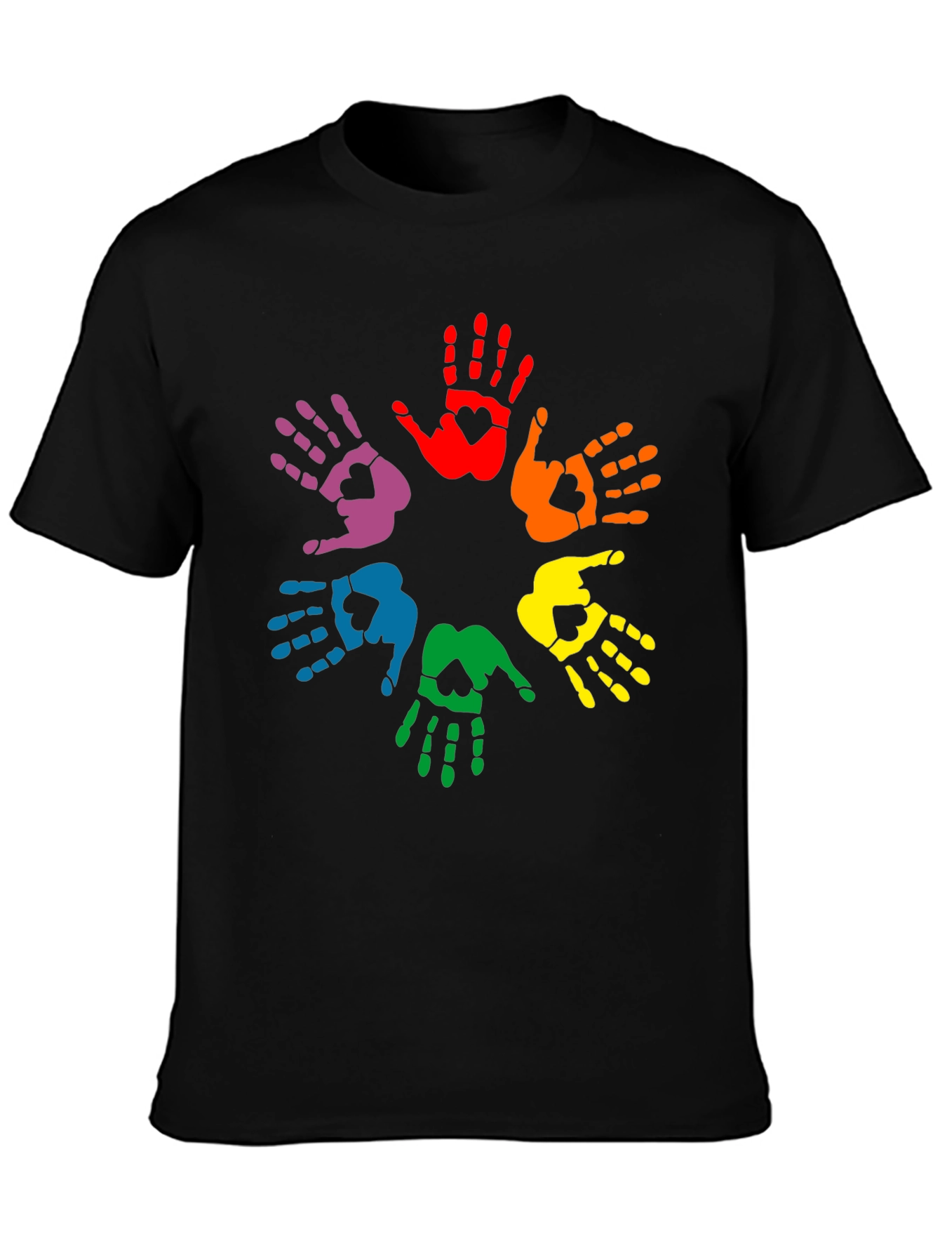Rainbow Hands Heart Graphic Black Tee