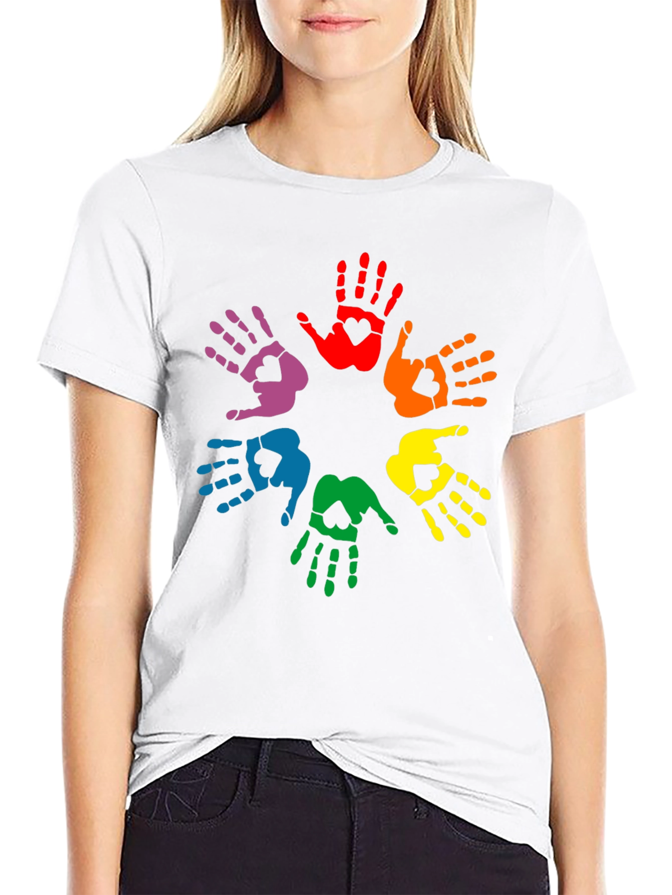 Rainbow Hands Heart Graphic Black Tee