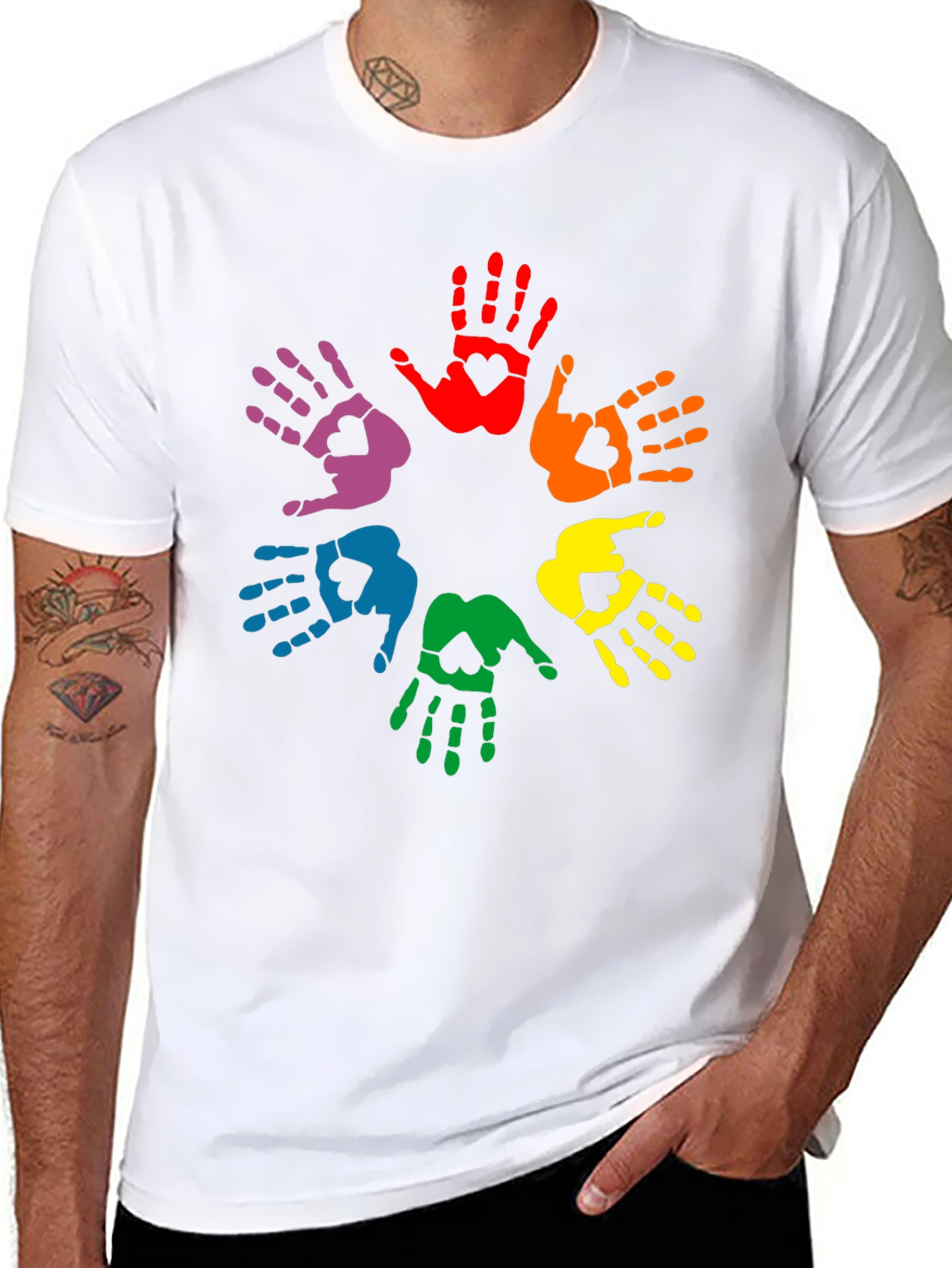 Rainbow Hands Heart Graphic Black Tee