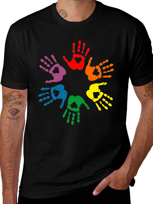 Rainbow Hands Heart Graphic Black Tee