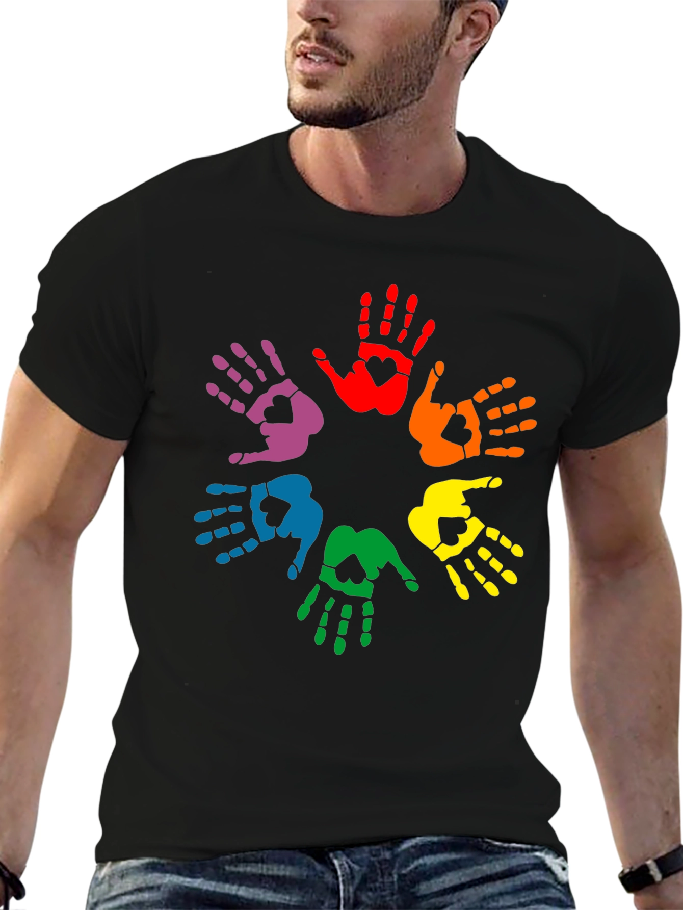 Rainbow Hands Heart Graphic Black Tee