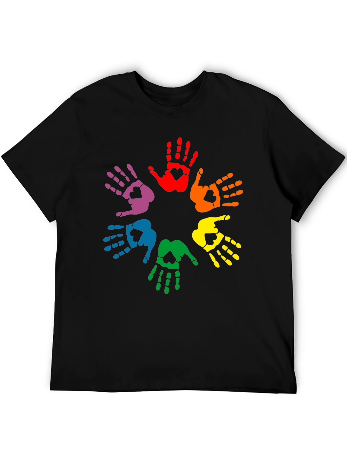 Rainbow Hands Heart Graphic Black Tee