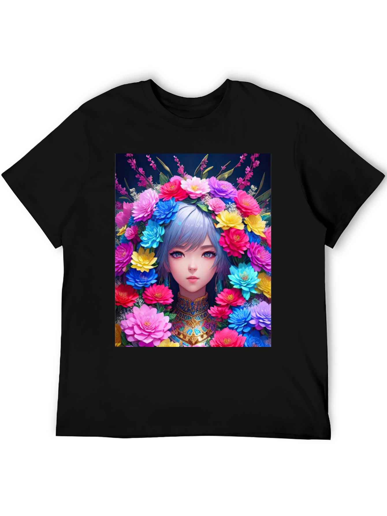 Anime Girl in Flower Crown Graphic Tee