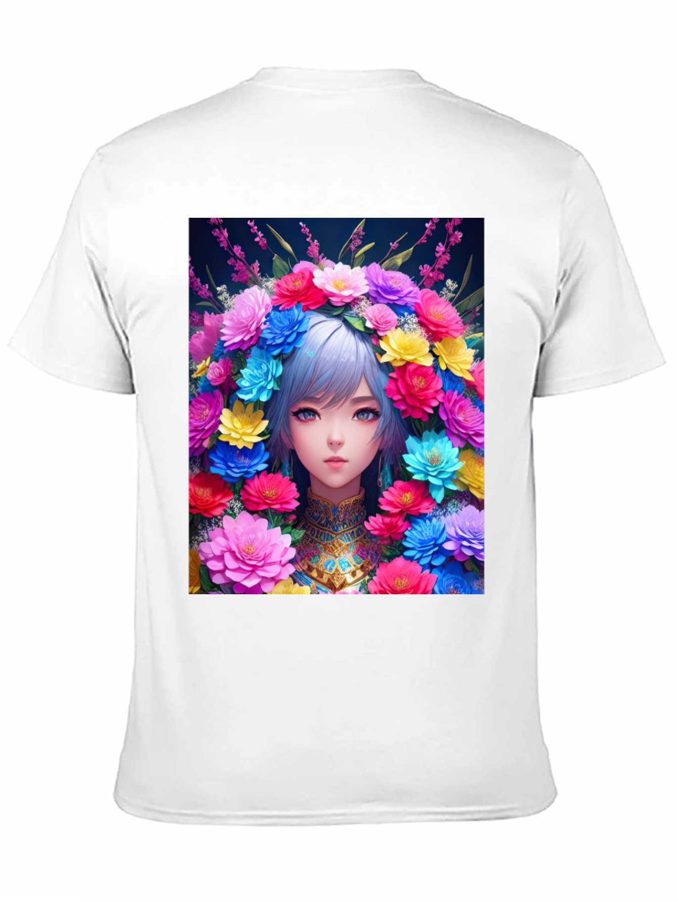 Anime Girl in Flower Crown Graphic Tee