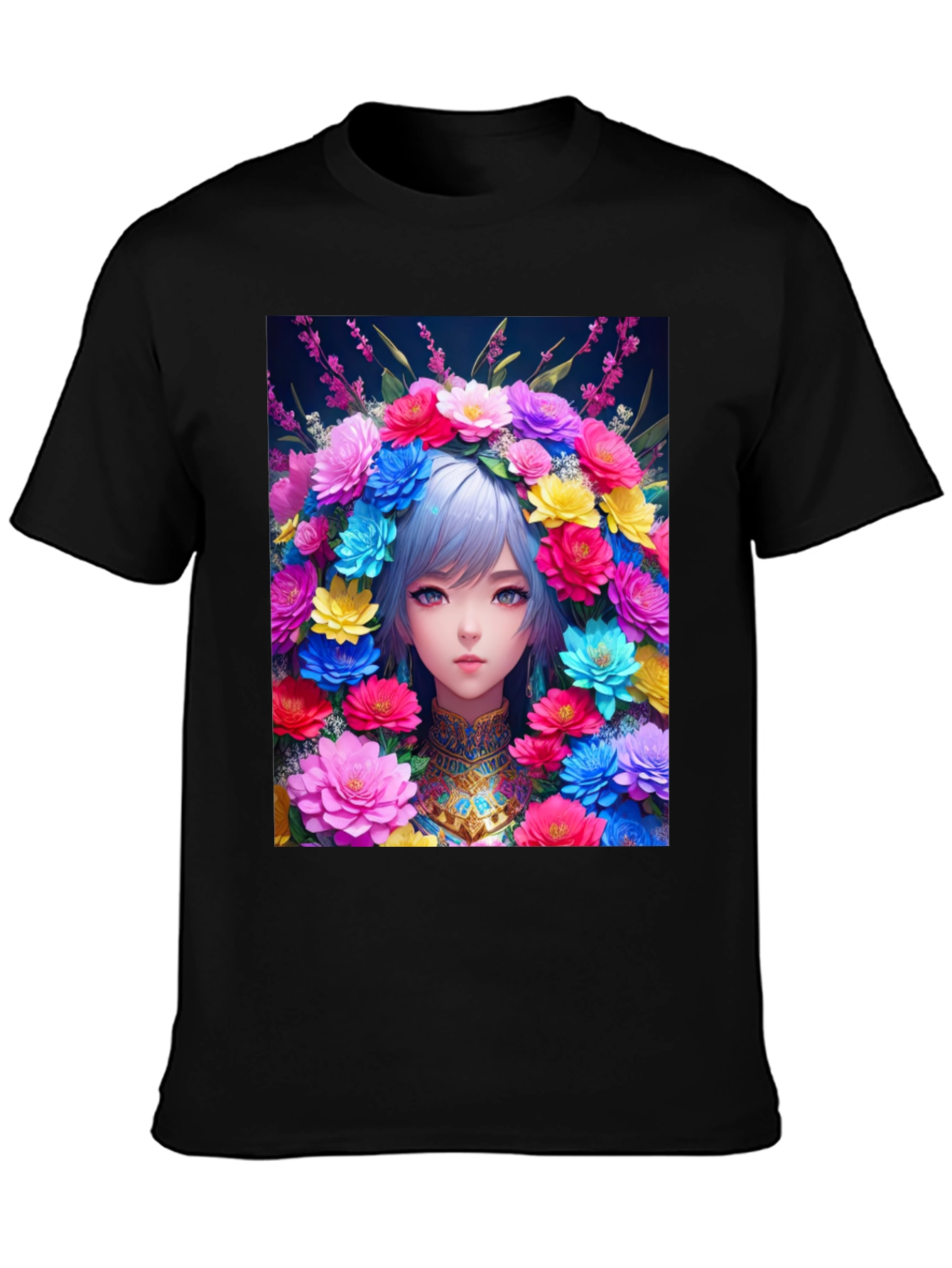 Anime Girl in Flower Crown Graphic Tee