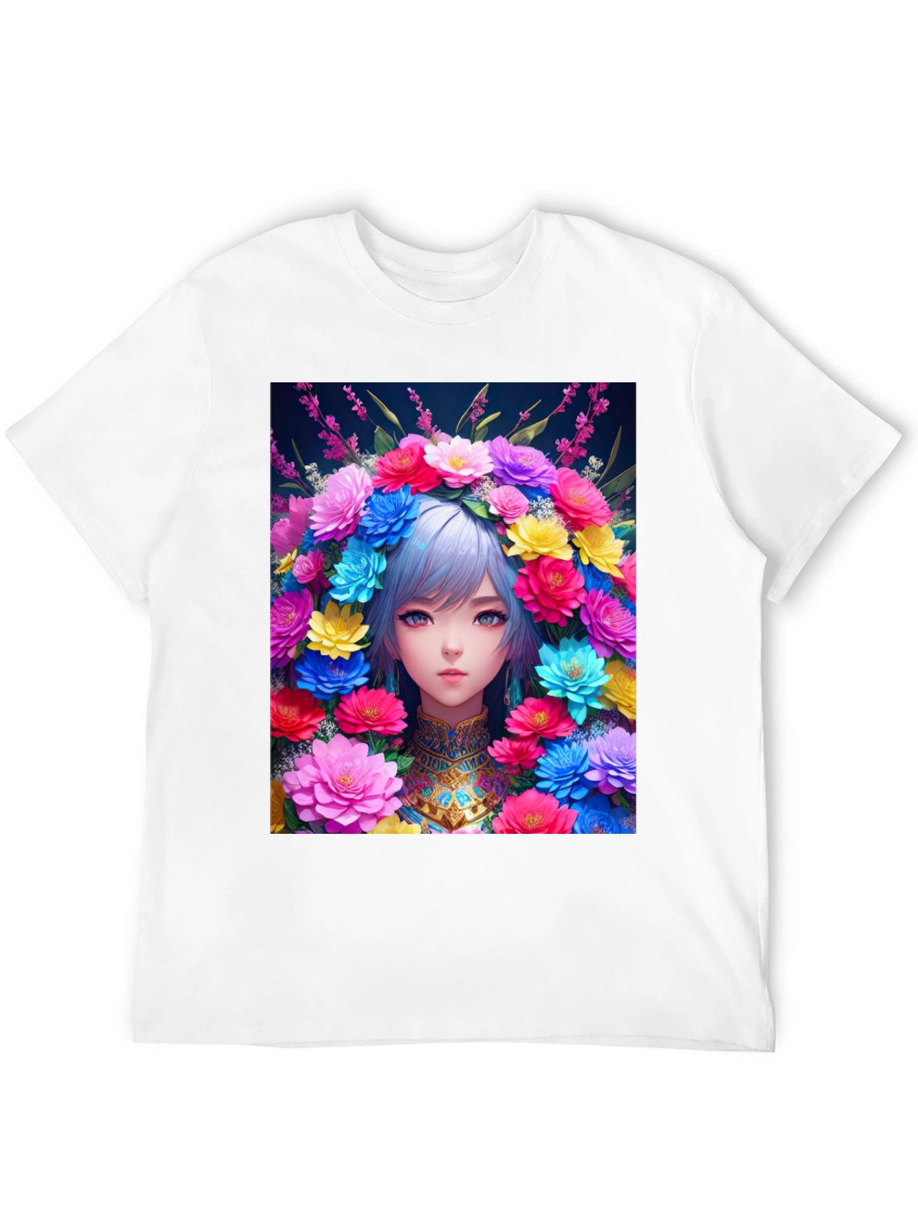 Anime Girl in Flower Crown Graphic Tee