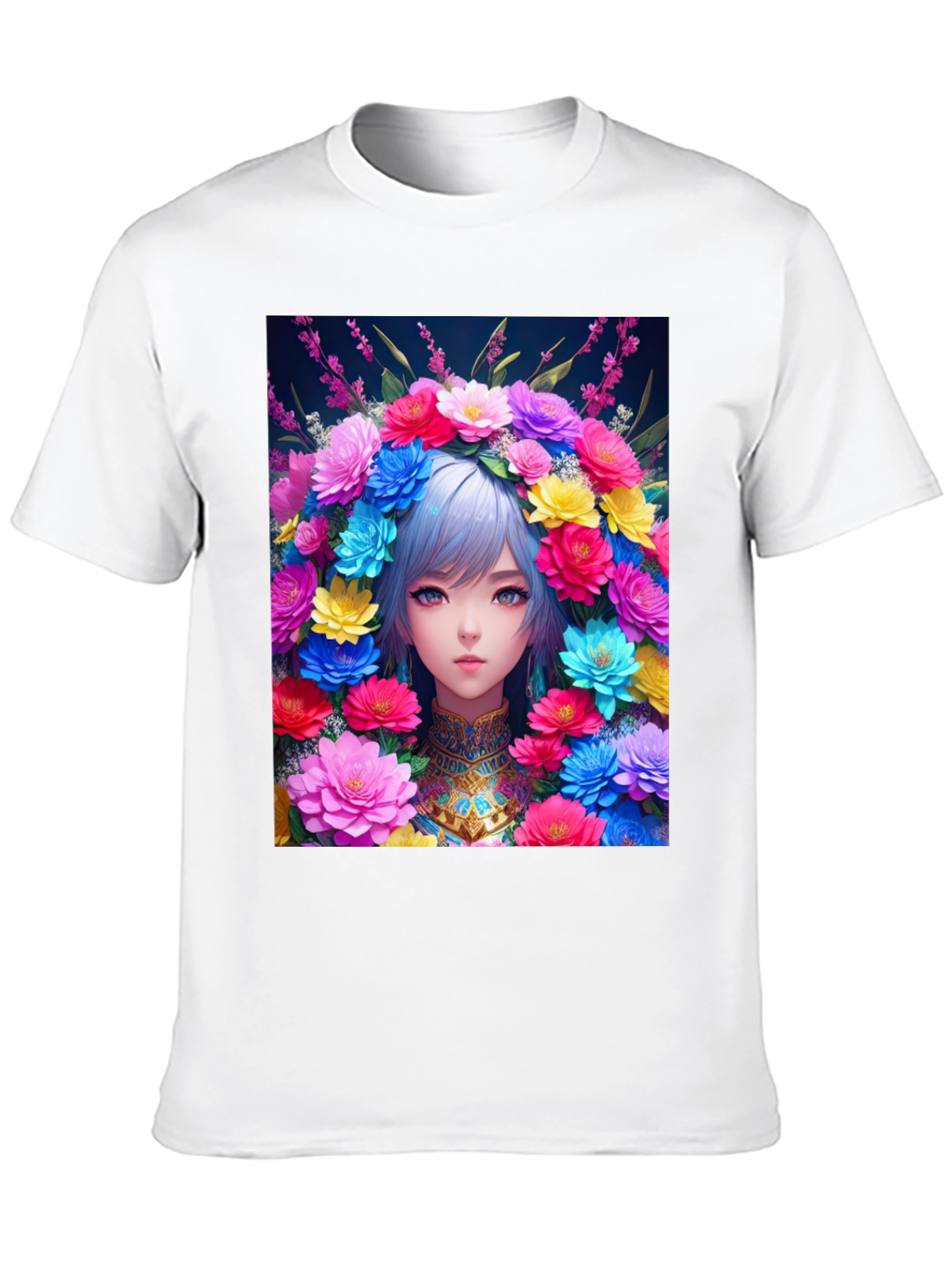 Anime Girl in Flower Crown Graphic Tee