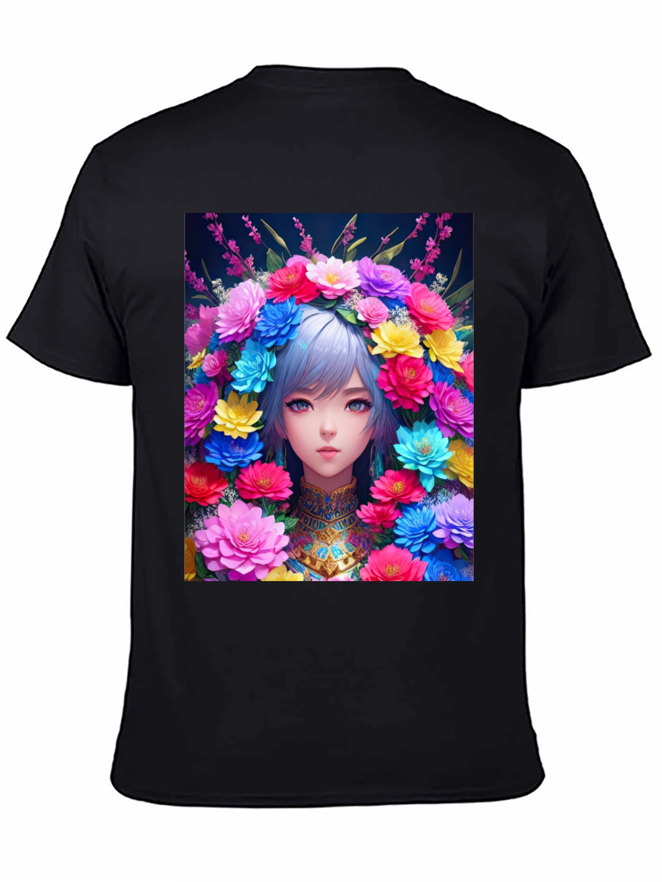Anime Girl in Flower Crown Graphic Tee
