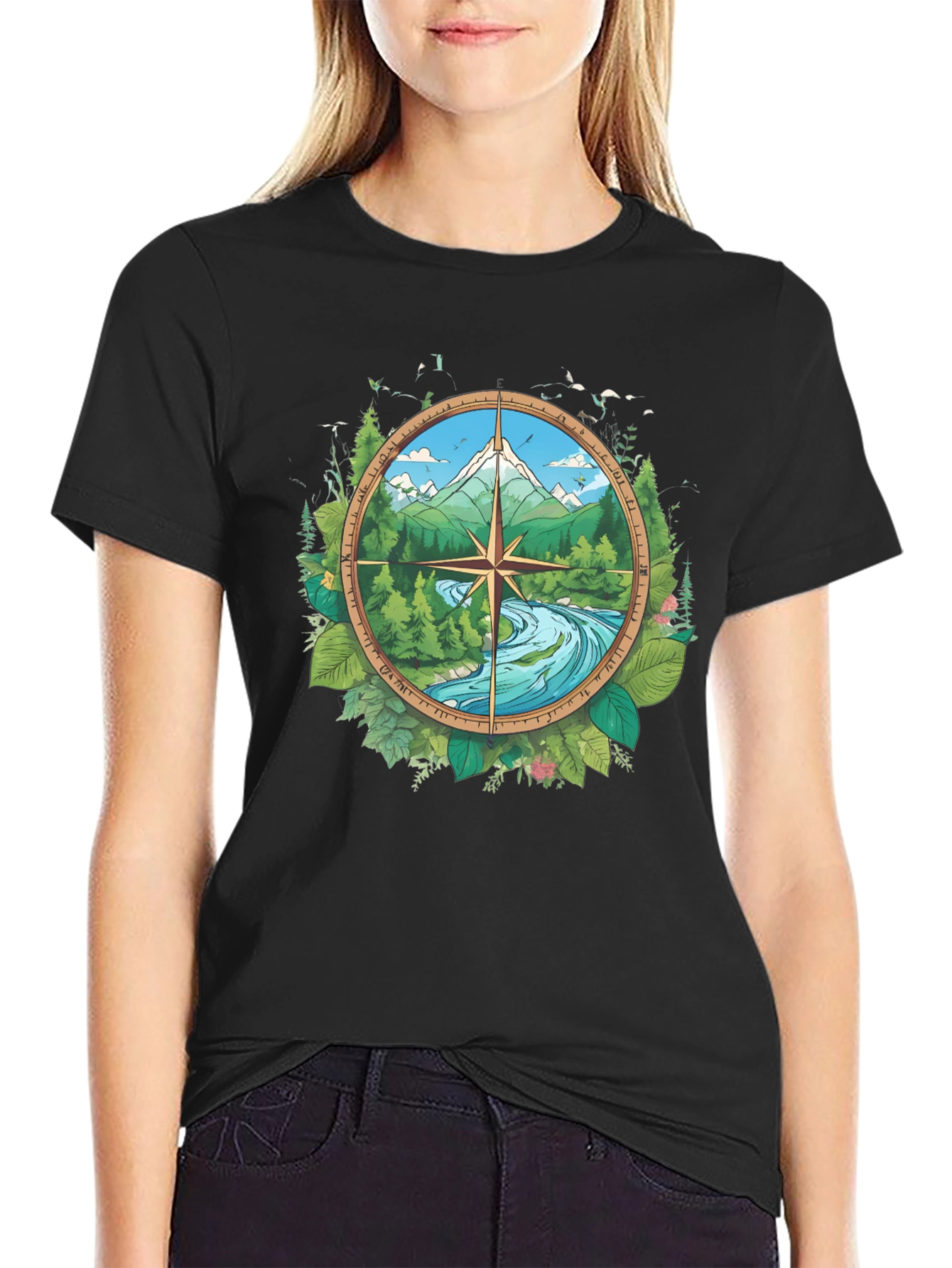 Nature Compass Graphic Black T-Shirt