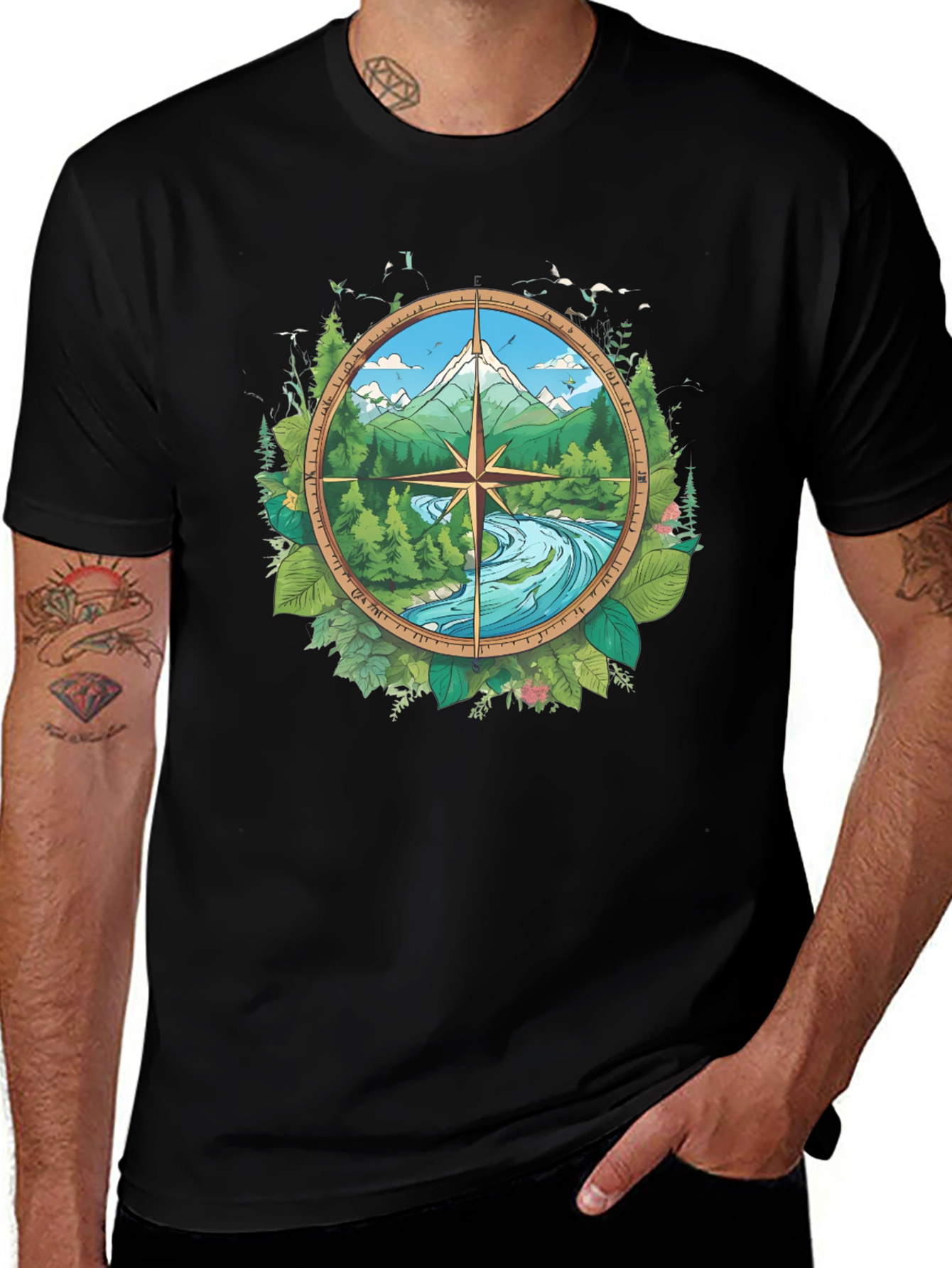 Nature Compass Graphic Black T-Shirt