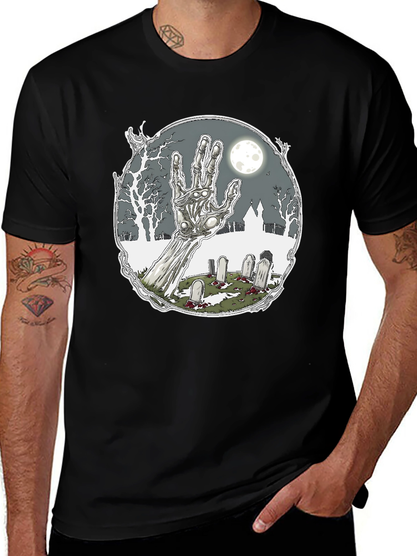 Zombie Hand Graveyard Graphic Tee - Black