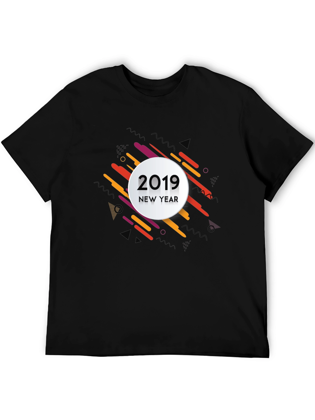 New Year 2019 Graphic Print Black T-Shirt