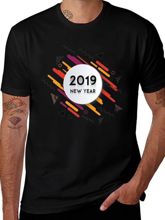 New Year 2019 Graphic Print Black T-Shirt