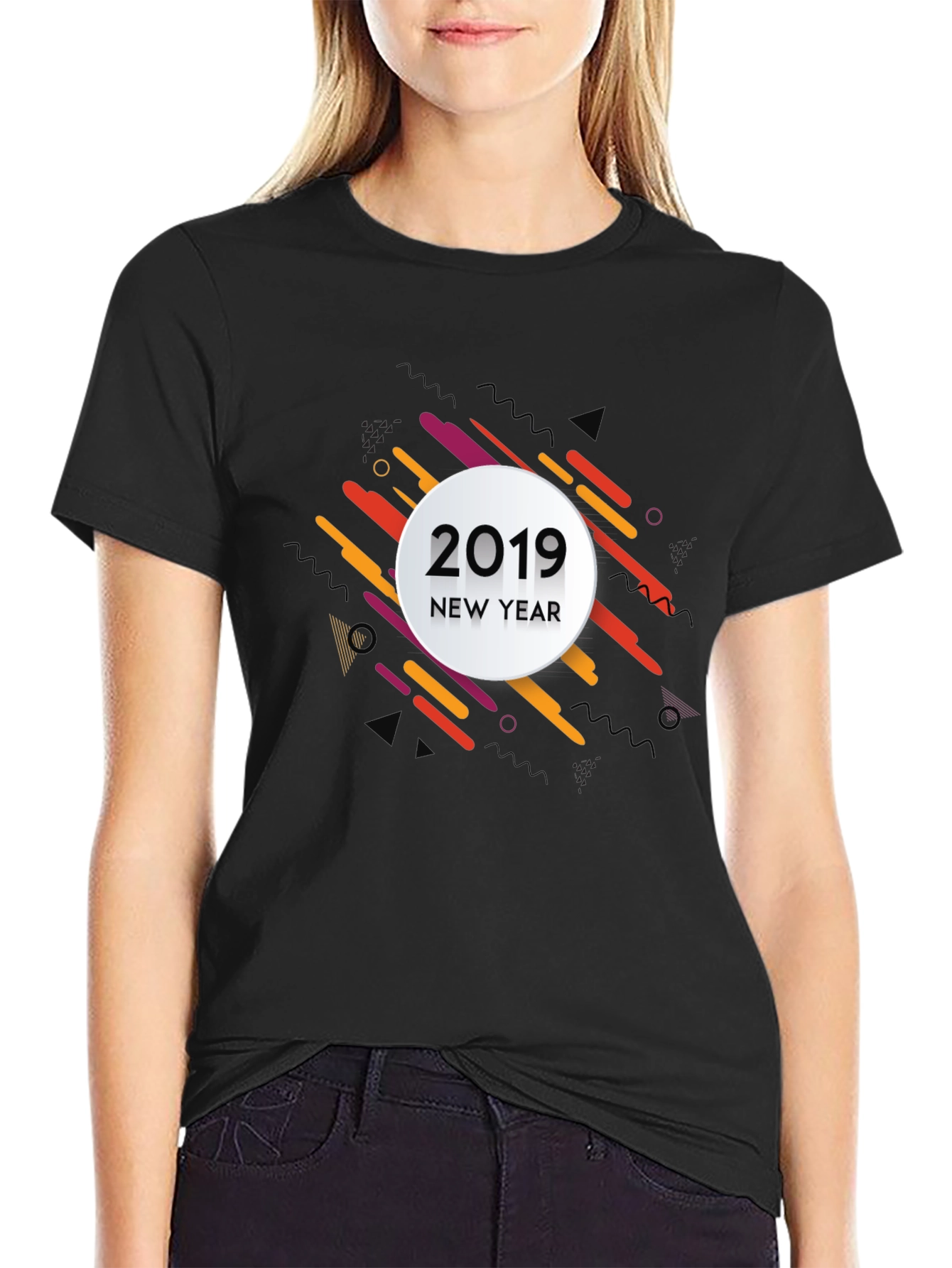 New Year 2019 Graphic Print Black T-Shirt