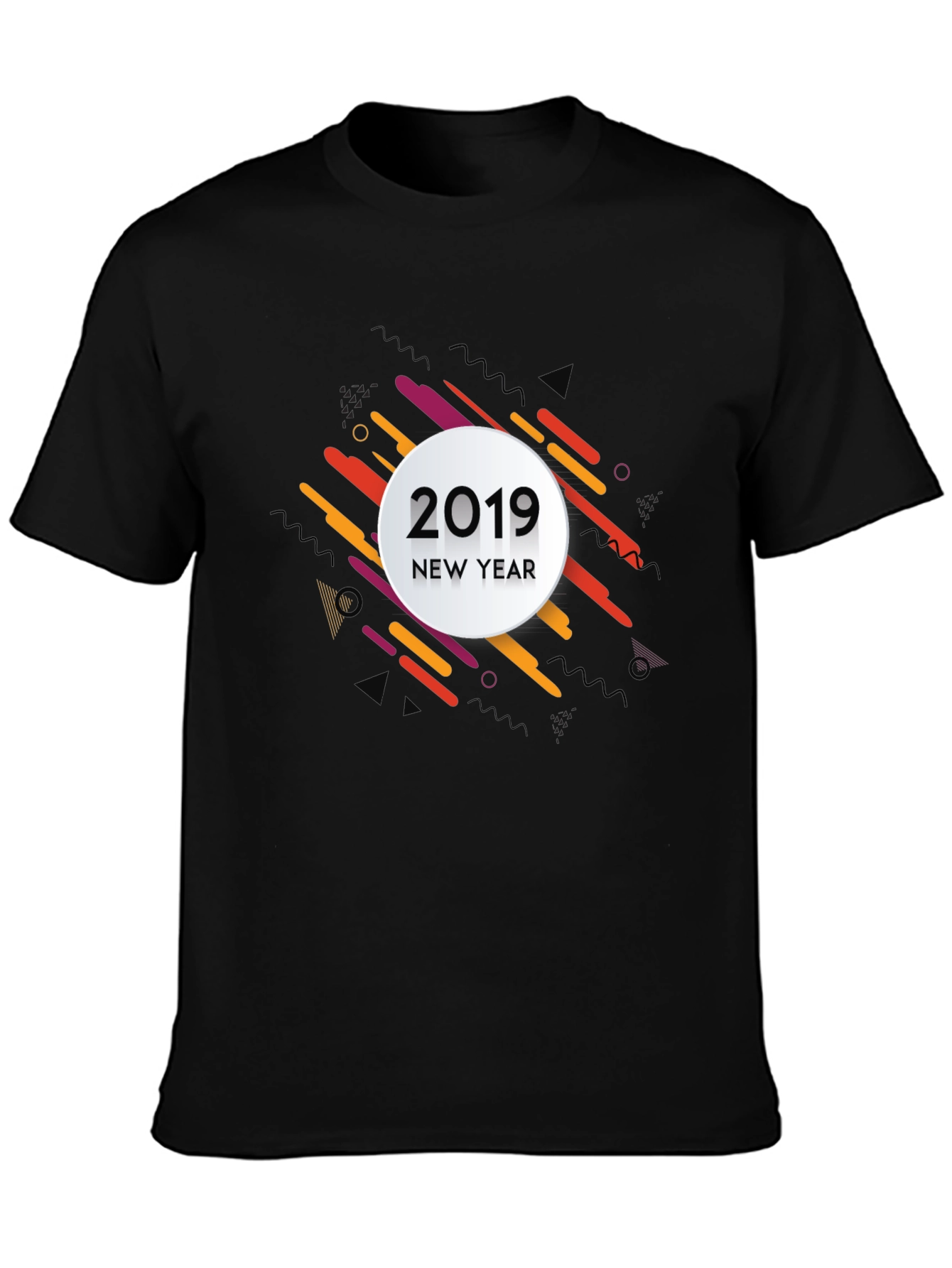 New Year 2019 Graphic Print Black T-Shirt