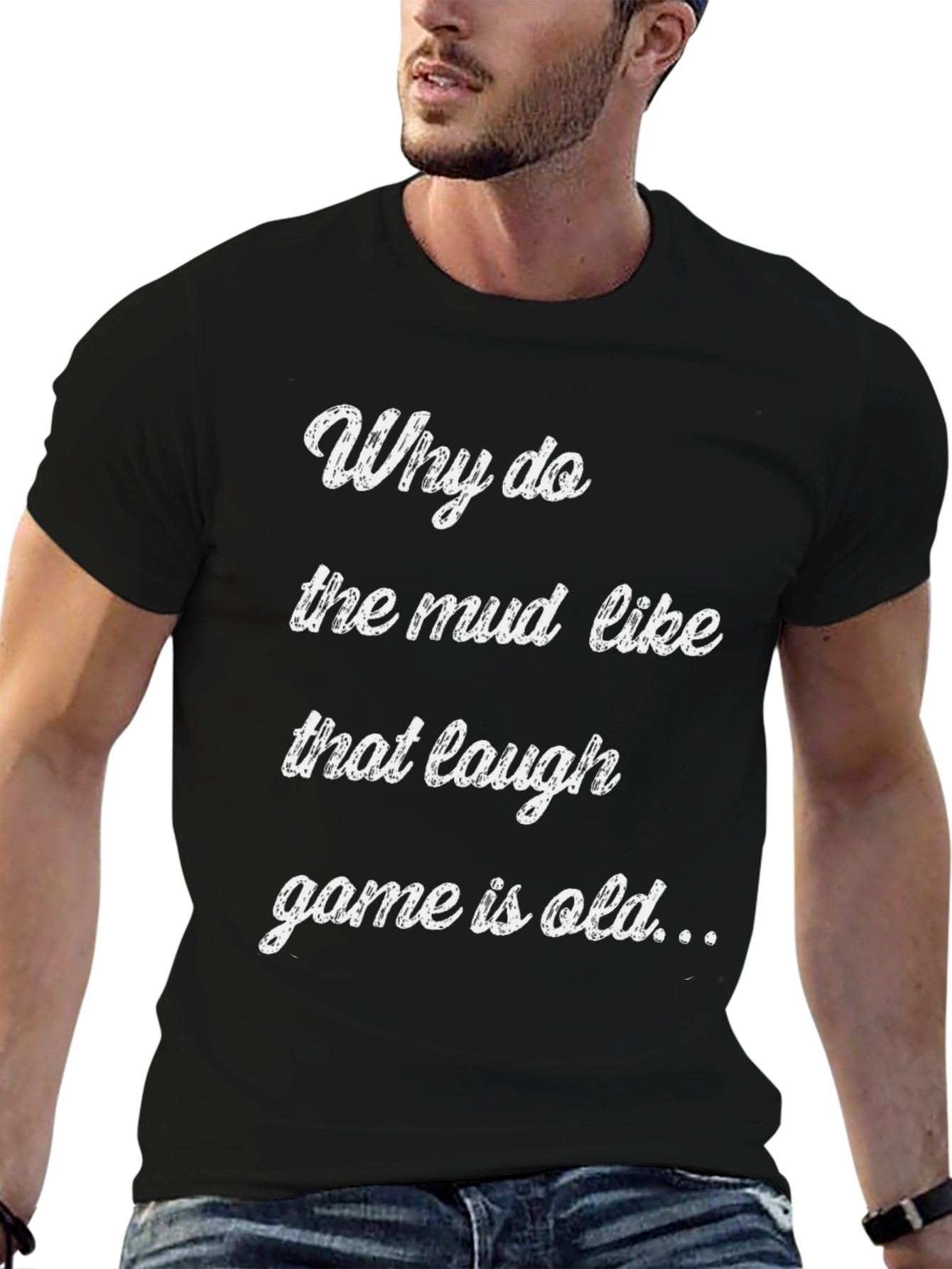 Humorous Slogan Black Cotton T-Shirt