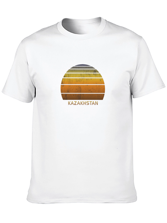 Kazakhstan Sunset Graphic Tee - Retro Style Black T-Shirt