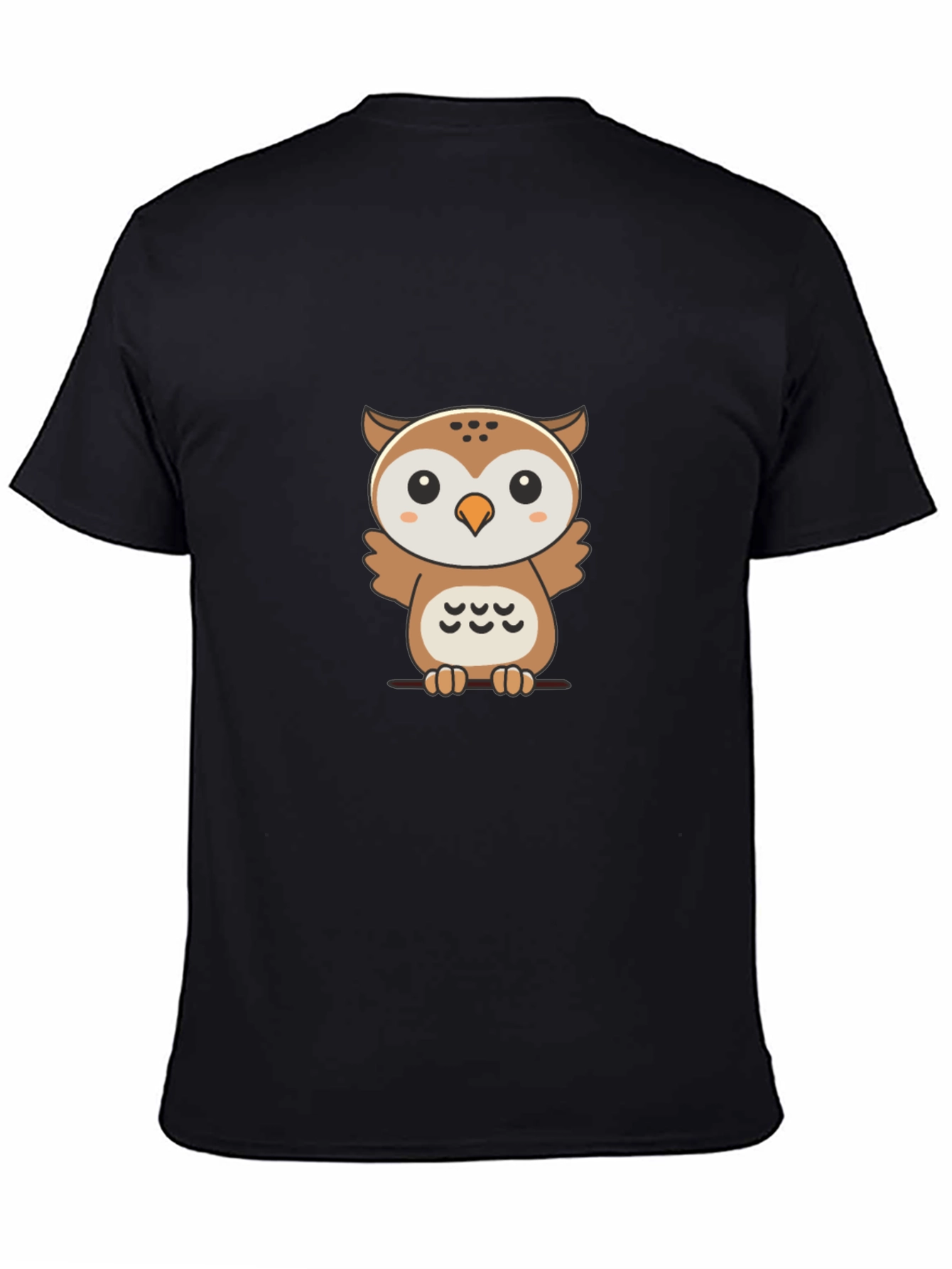 Cute Owl Graphic Print Black T-Shirt