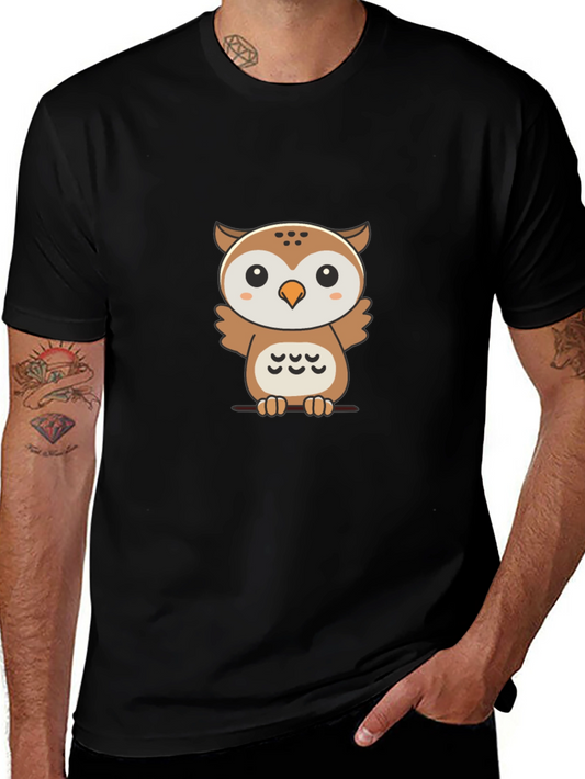Cute Owl Graphic Print Black T-Shirt