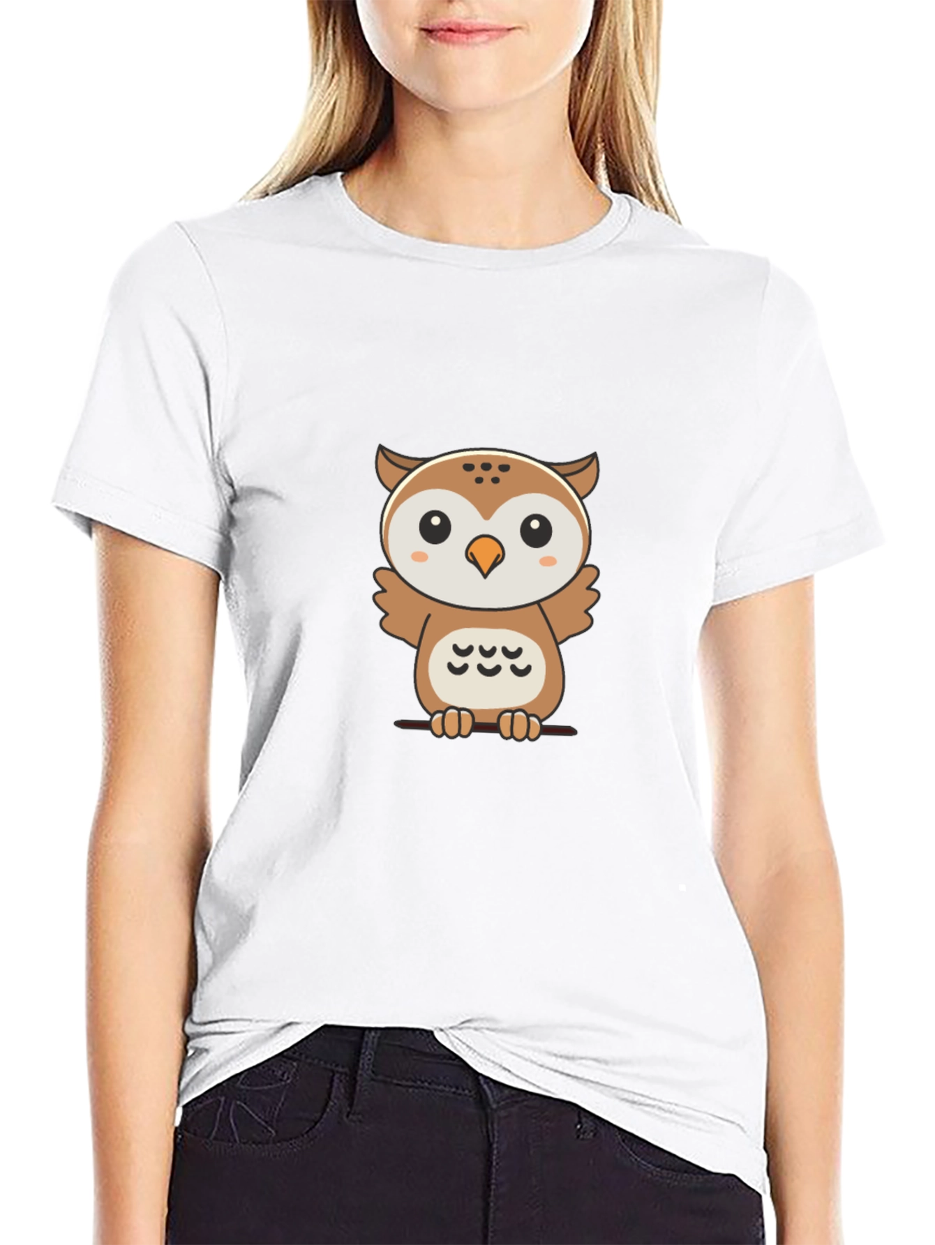 Cute Owl Graphic Print Black T-Shirt