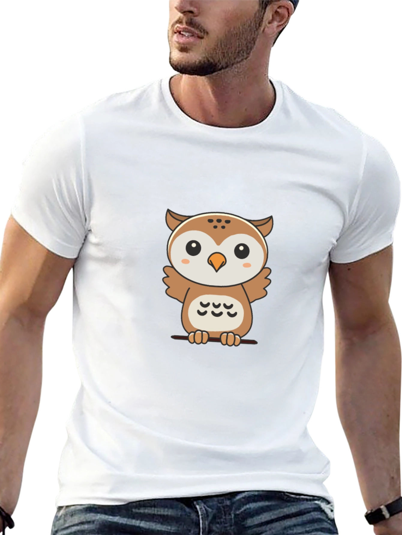 Cute Owl Graphic Print Black T-Shirt