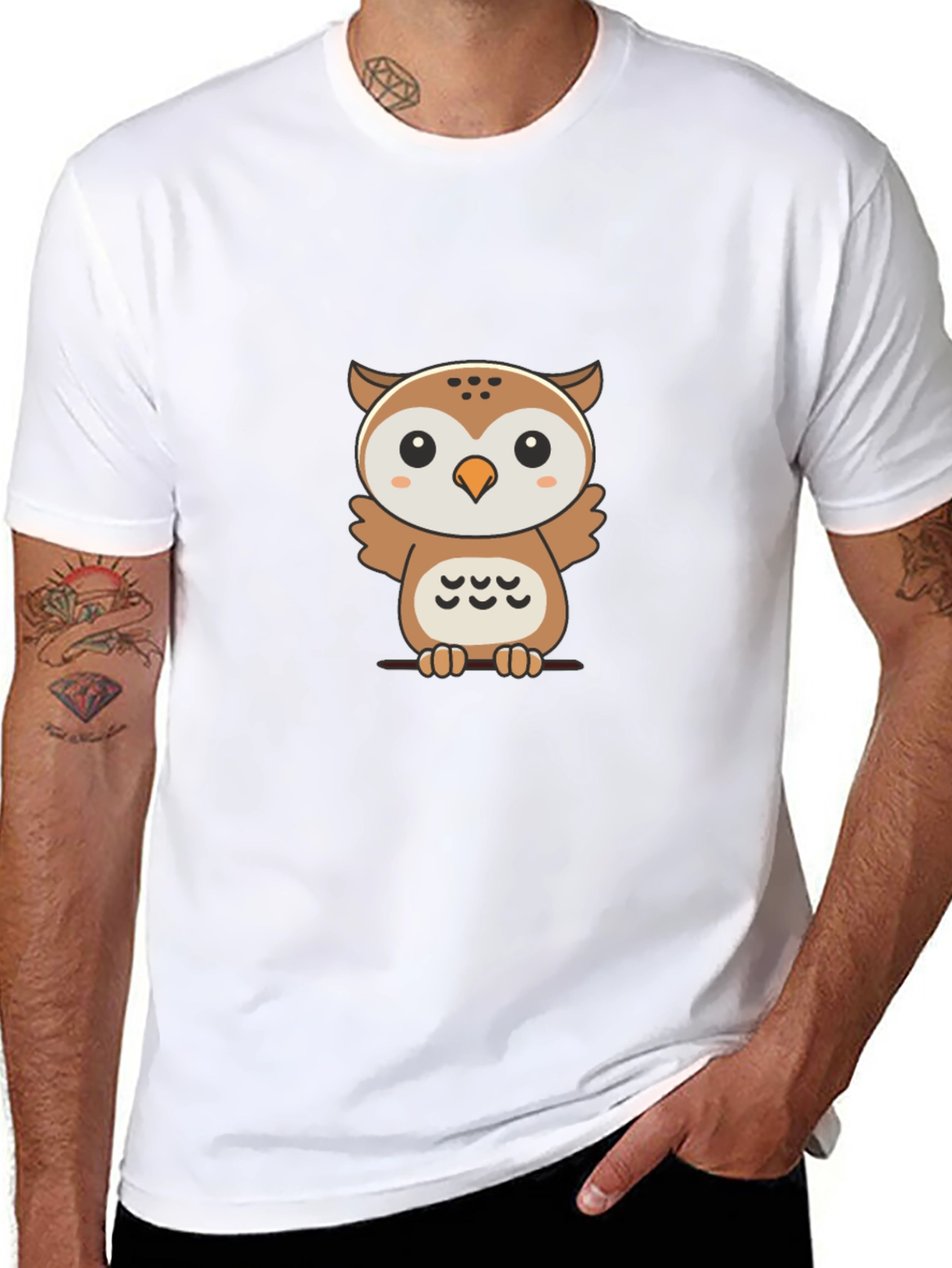 Cute Owl Graphic Print Black T-Shirt