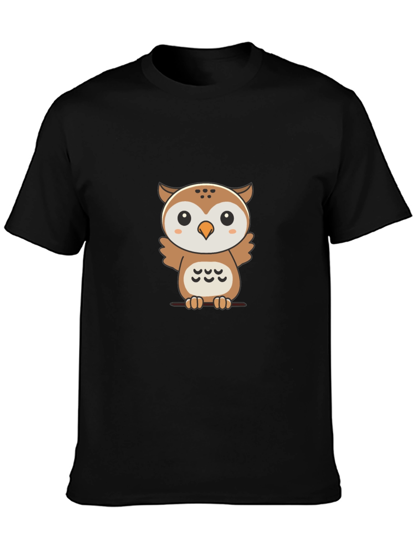 Cute Owl Graphic Print Black T-Shirt