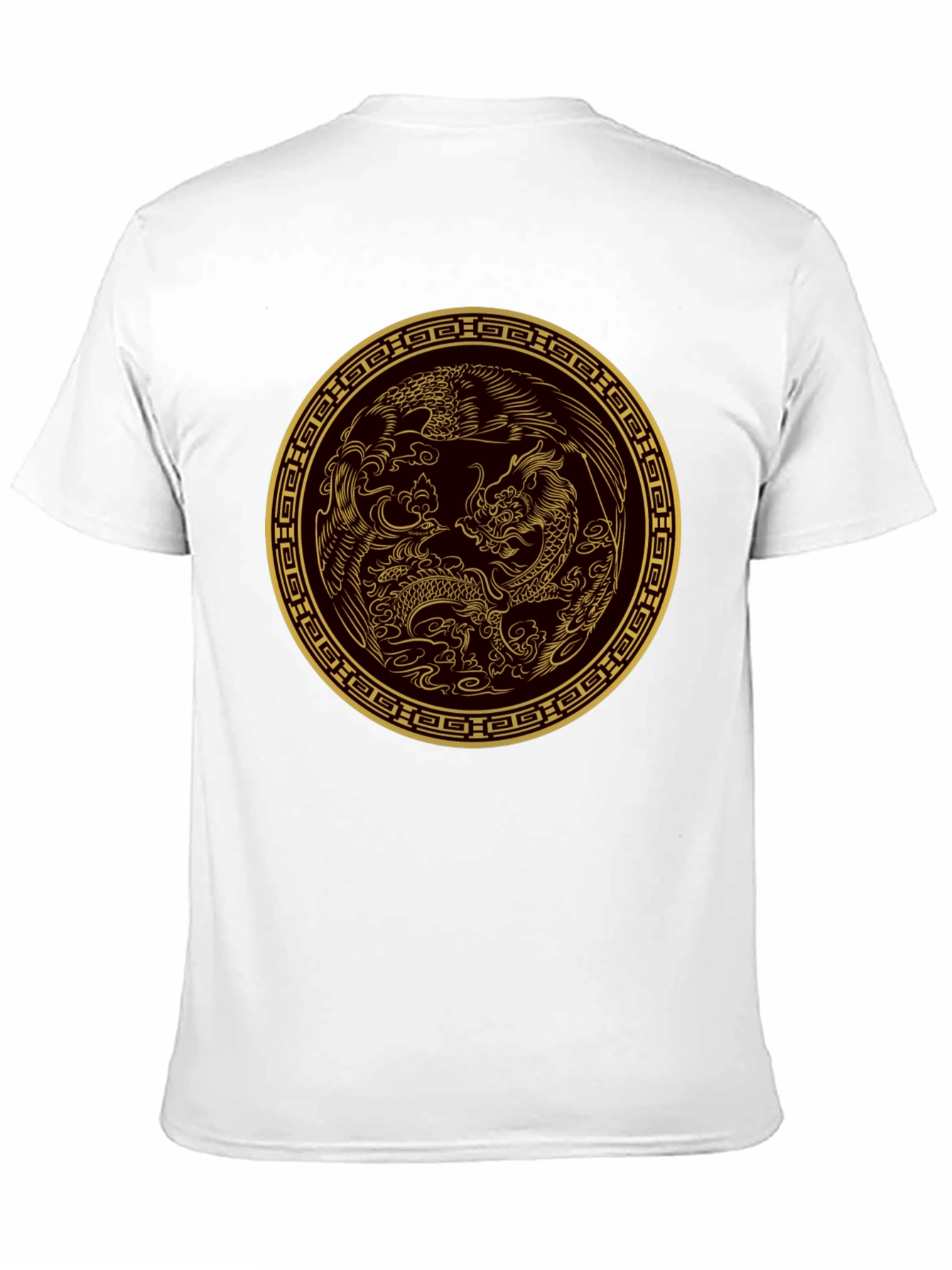 Dragon and Phoenix Gold Print Black T-Shirt