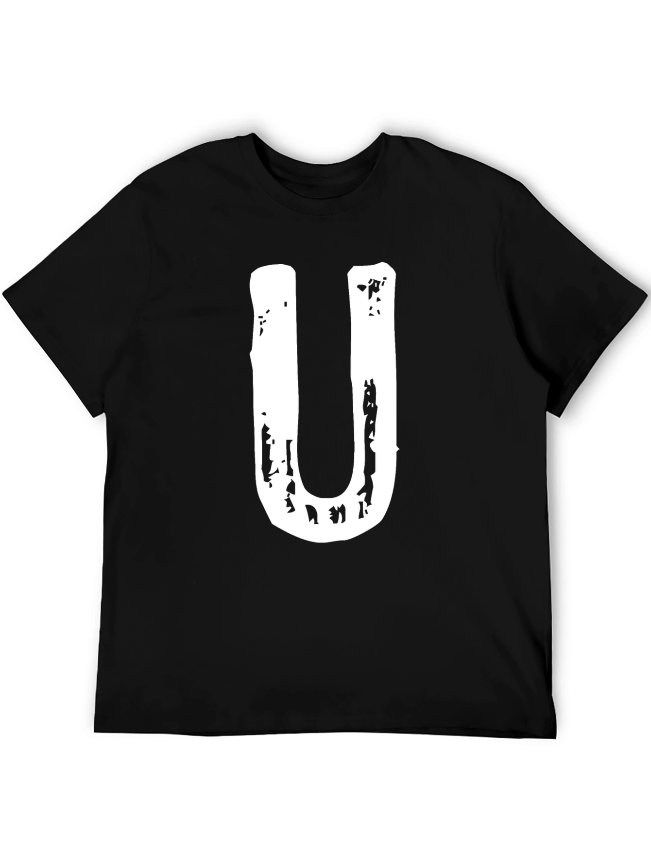 Mens Black T-Shirt with White U Graphic
