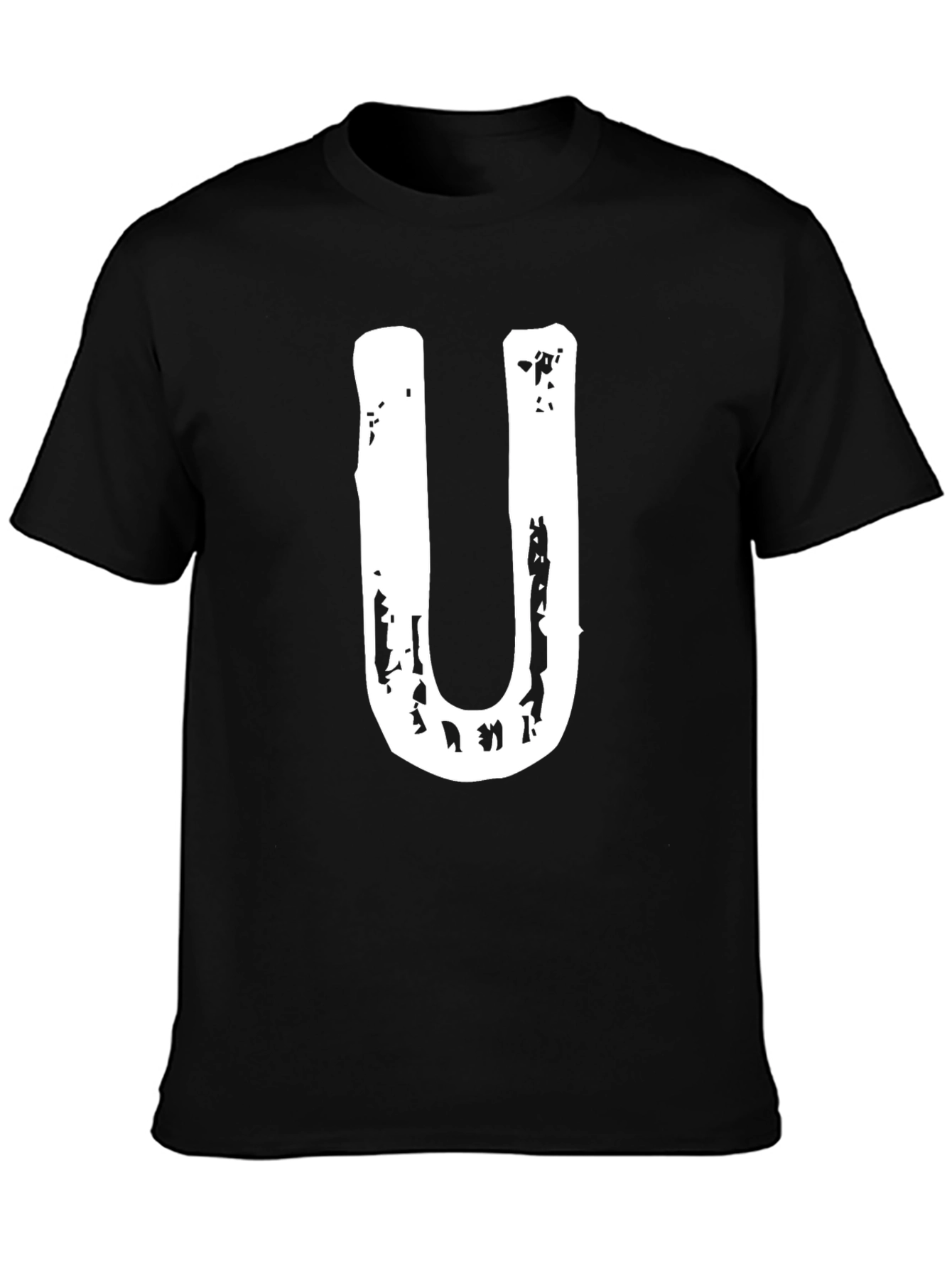 Mens Black T-Shirt with White U Graphic