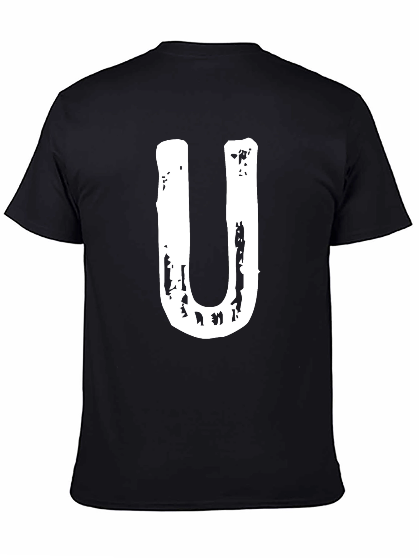 Mens Black T-Shirt with White U Graphic