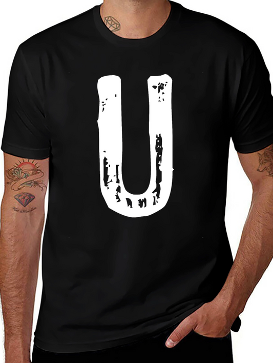 Mens Black T-Shirt with White U Graphic