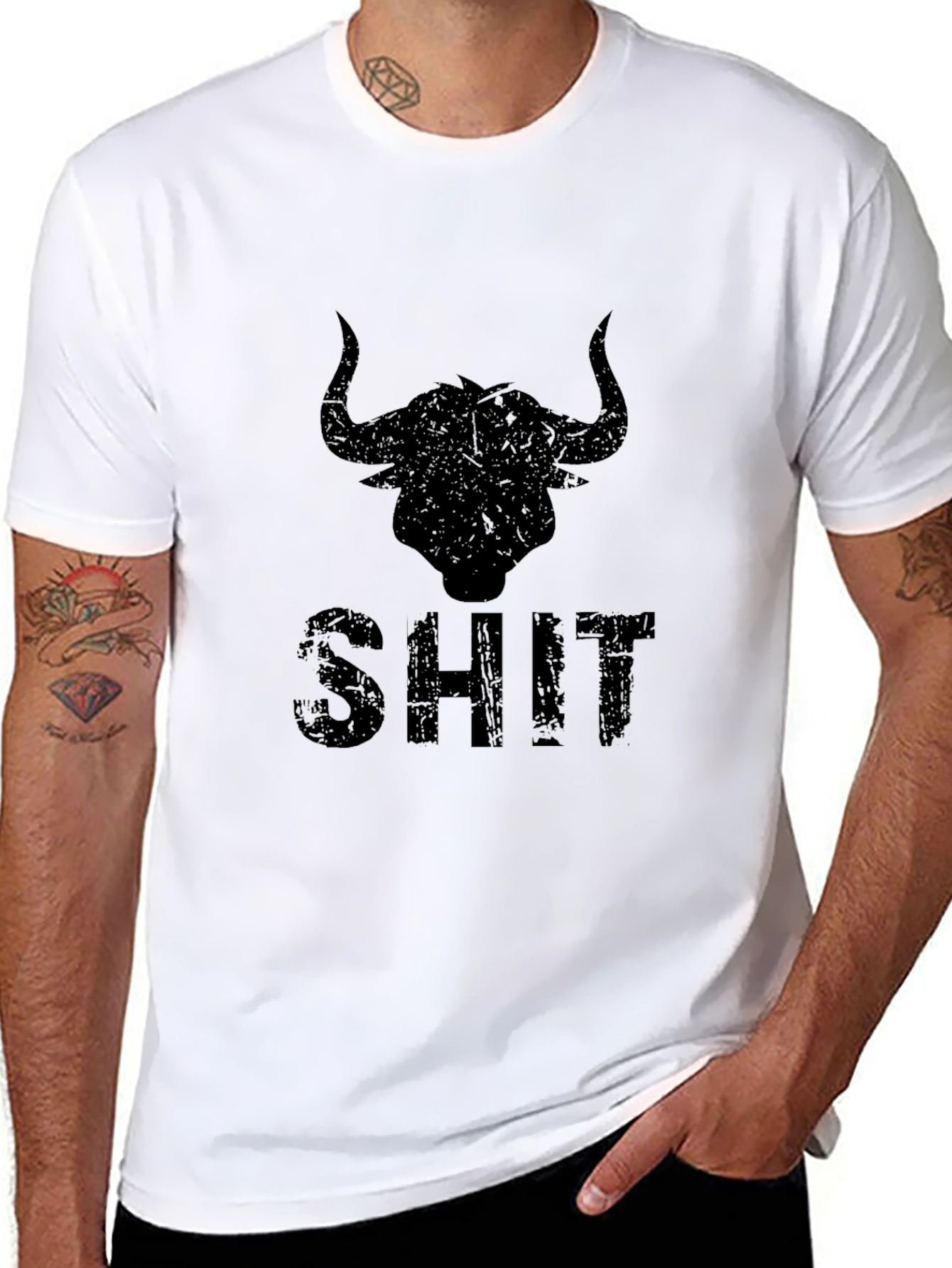 Distressed Bull Graphic Mens Black T-Shirt